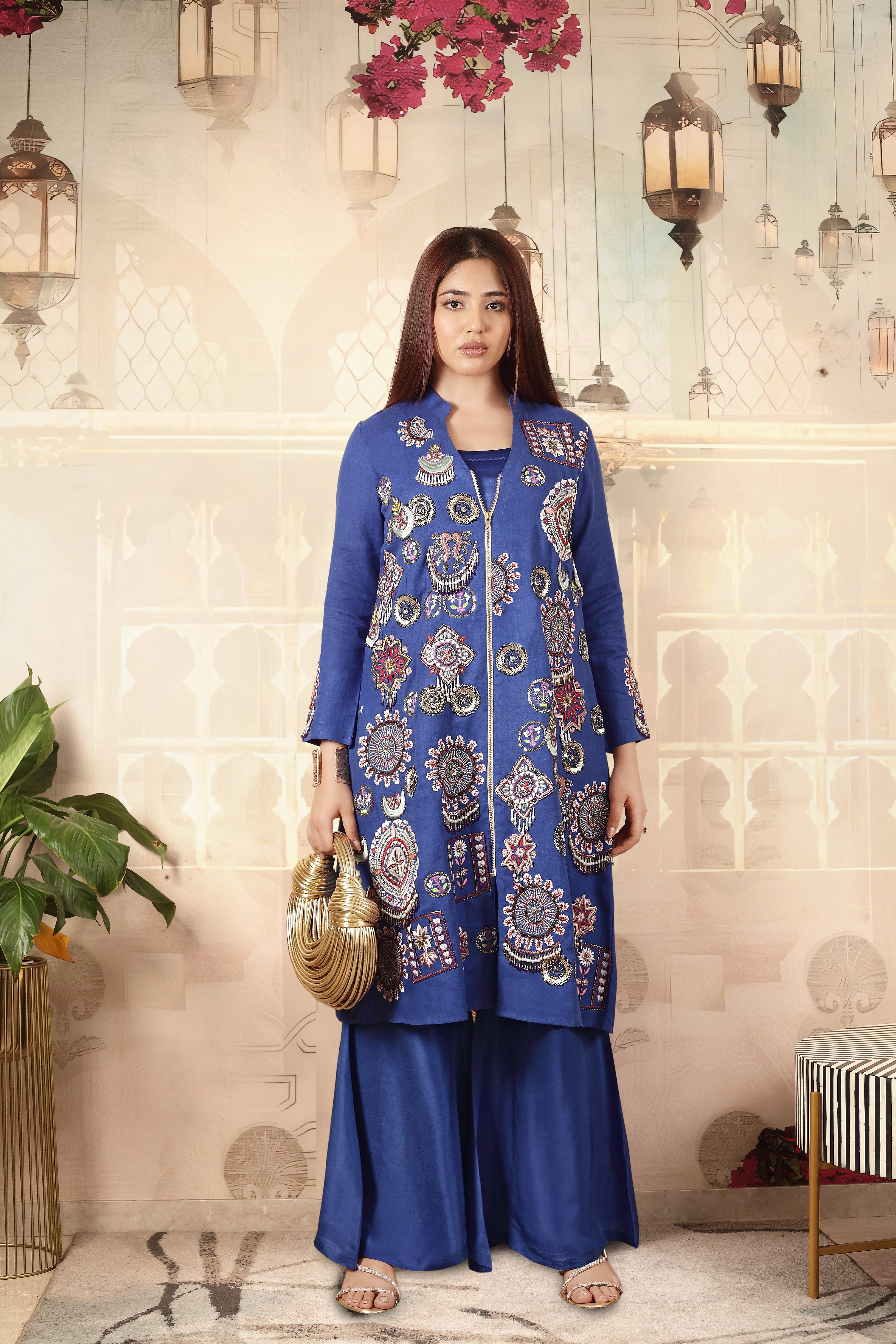 Deep Blue Embroidered Kurta & Palazzo Set