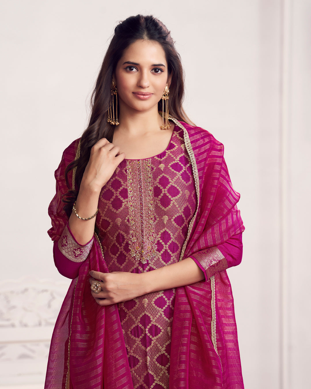 Rani Glow Embellished Chiniya Silk Pant Set