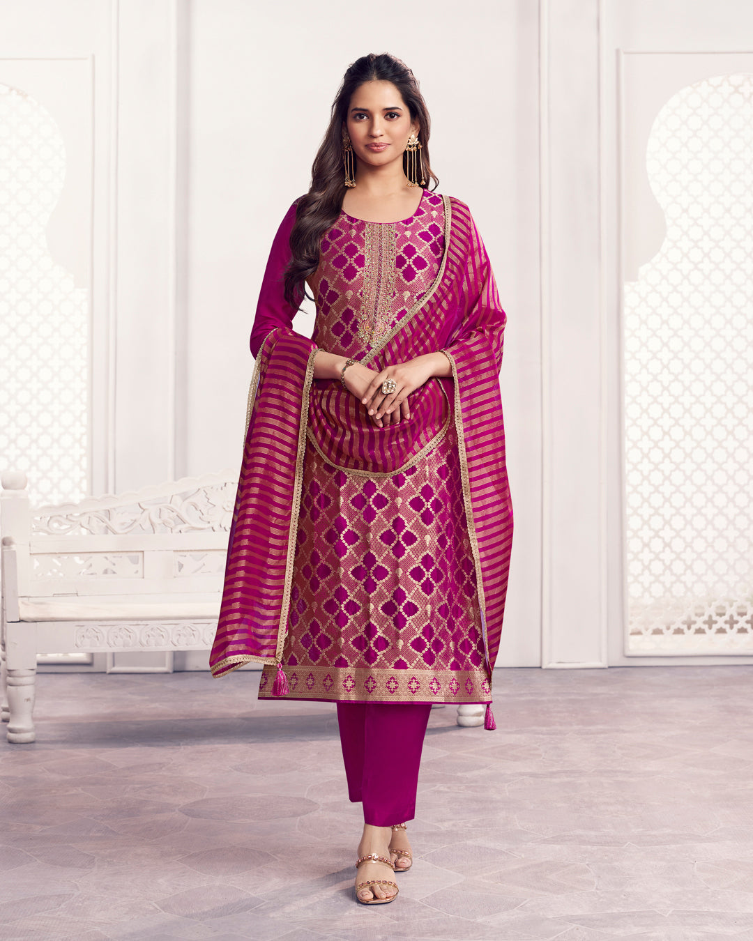 Rani Glow Embellished Chiniya Silk Pant Set