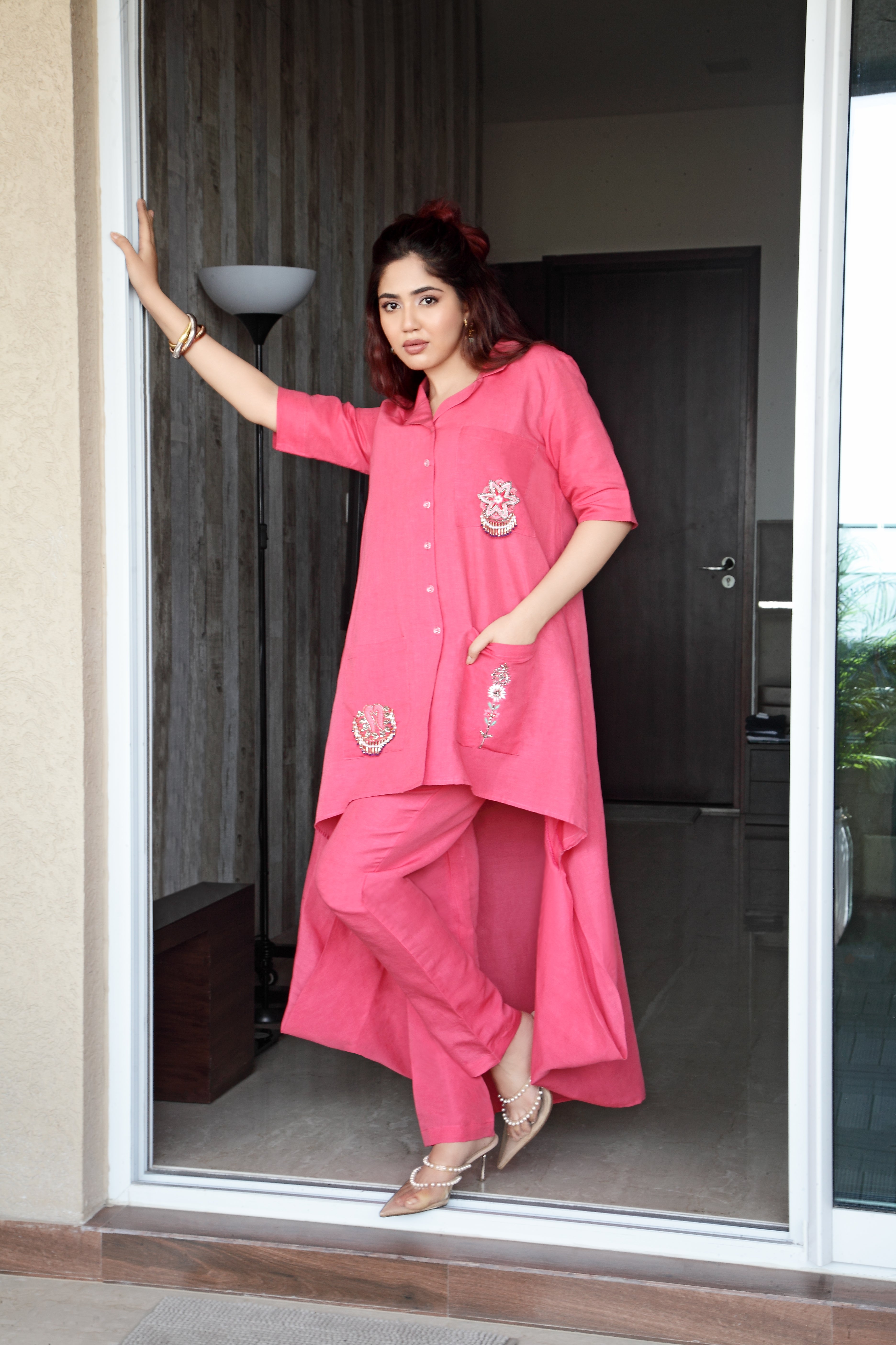Pink Love Asymmetrical Kurta & Pant Set
