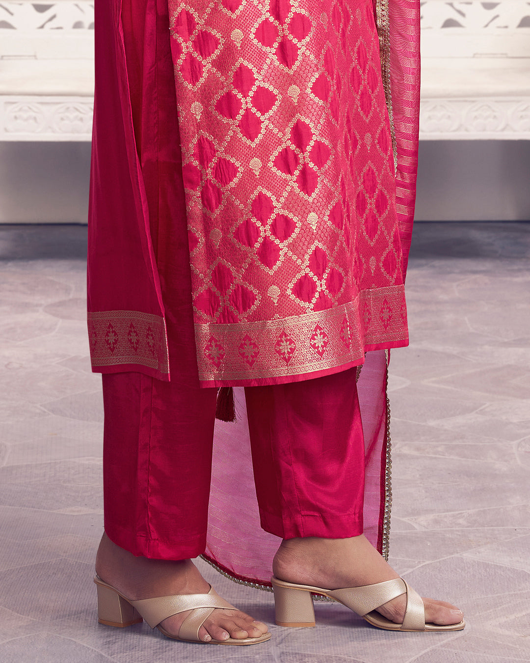 Rose Glow Embellished Chiniya Silk Pant Set