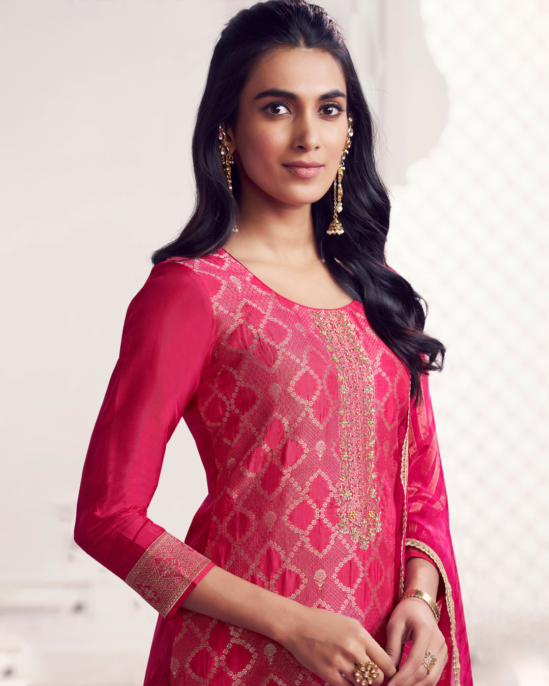 Rose Glow Embellished Chiniya Silk Pant Set
