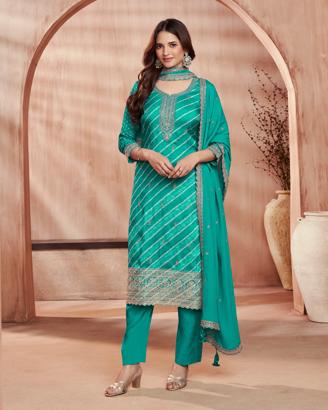 Panna Grace Embellished Dola Silk Pant Set