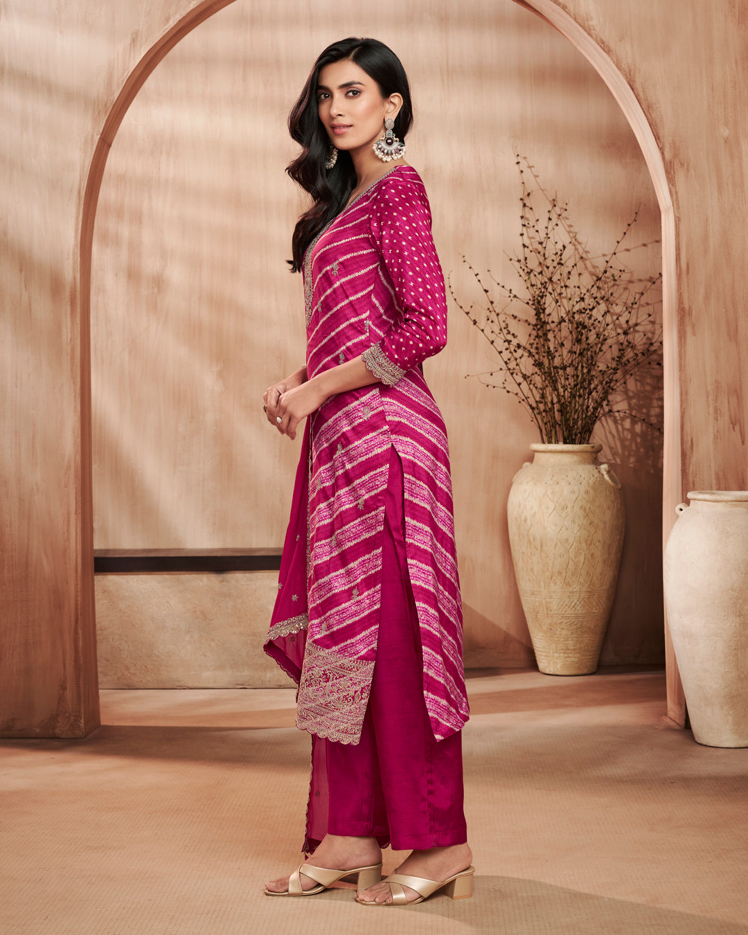 Plum Grace Embellished Dola Silk Pant Set