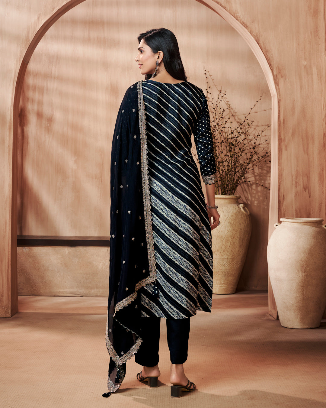 Onyx Grace Embellished Dola Silk Pant Set