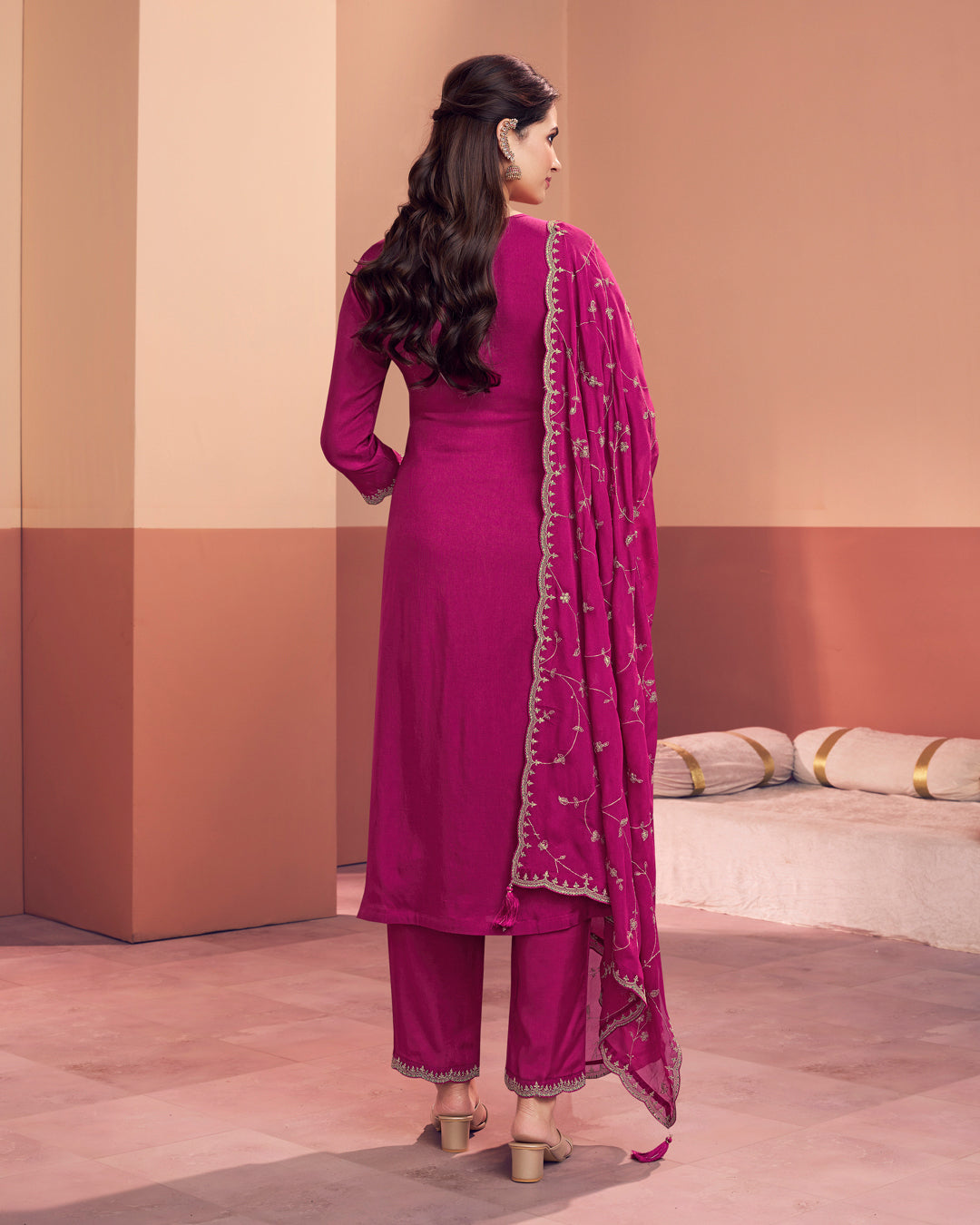 Magenta Muse Embellished Dola Silk Pant Set