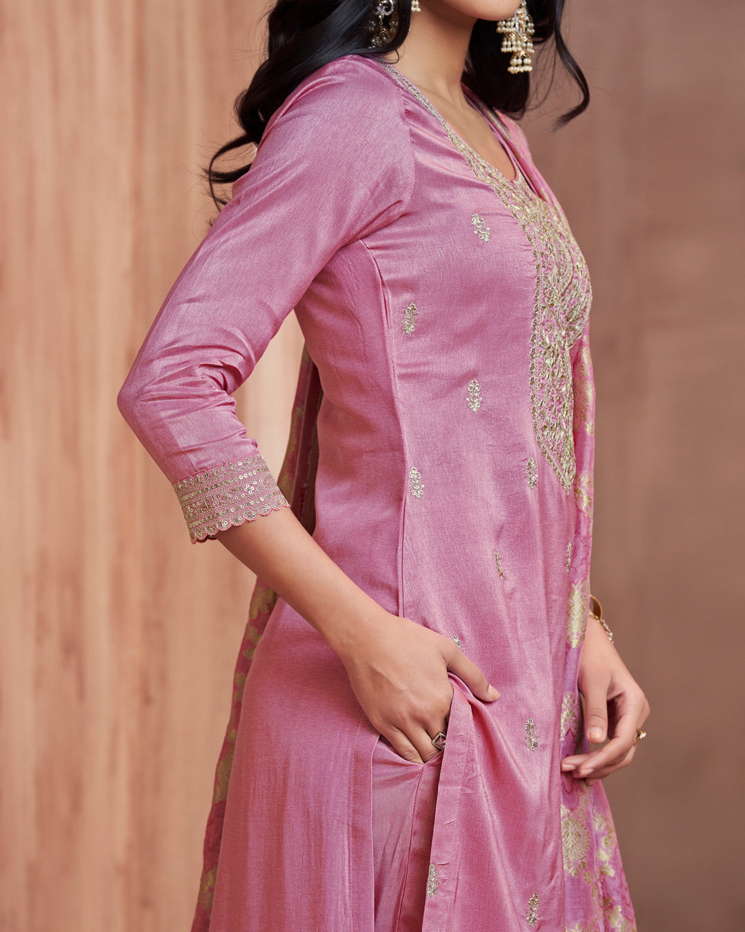 Lilac Allure Embellished Dola Silk Pant Set