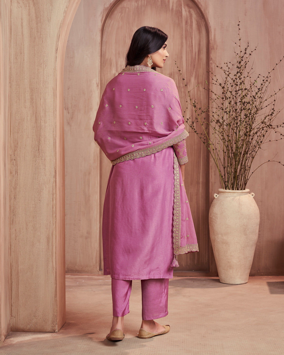 Mist Glow Embellished Dola Silk Pant Set