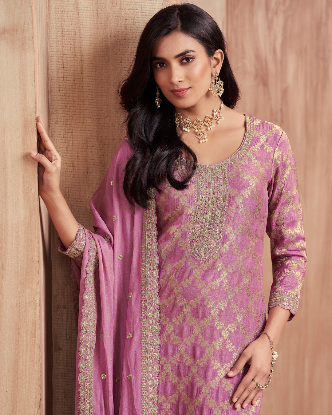 Mist Glow Embellished Dola Silk Pant Set