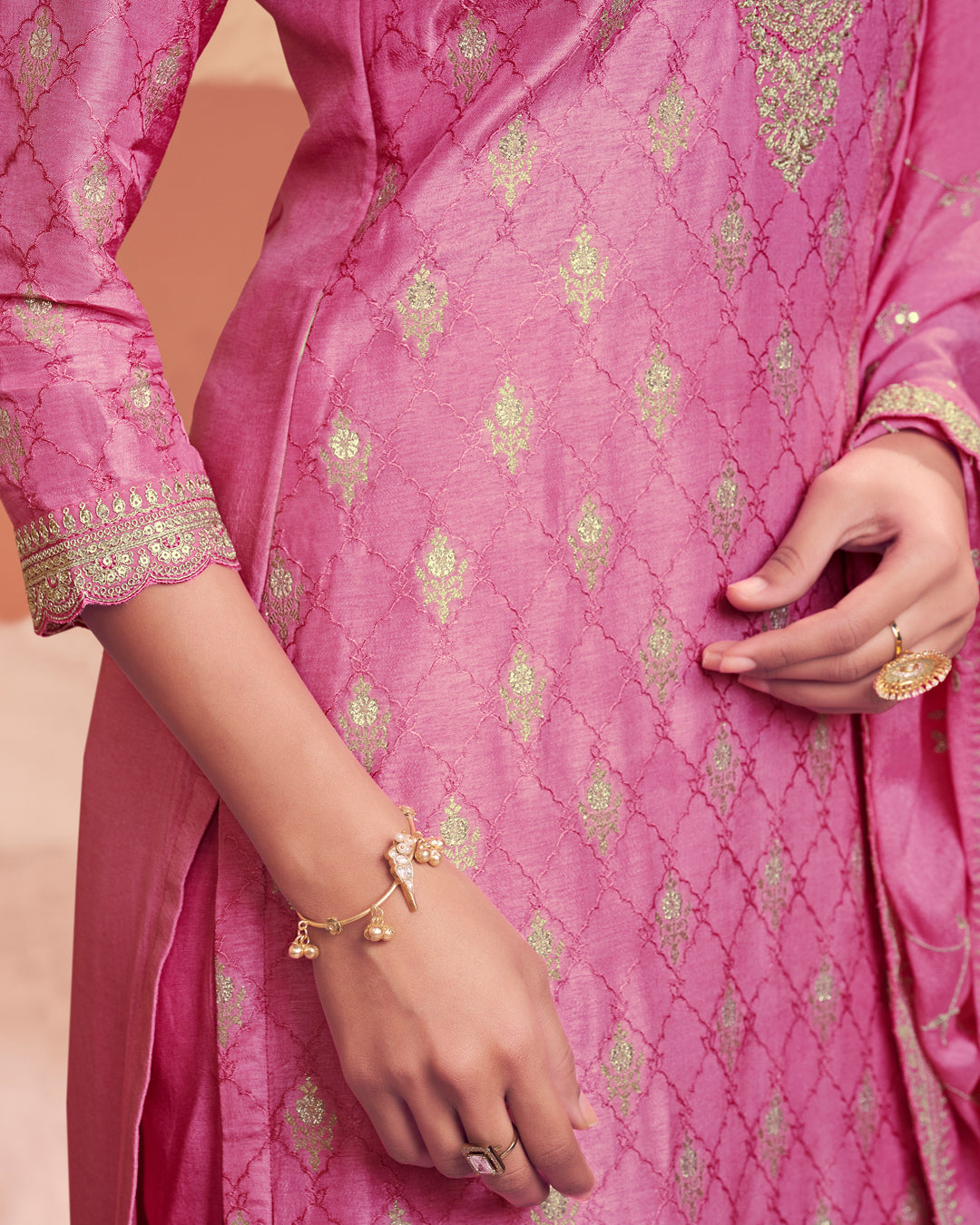 Peony Aura Embellished Dola Silk Pant Set