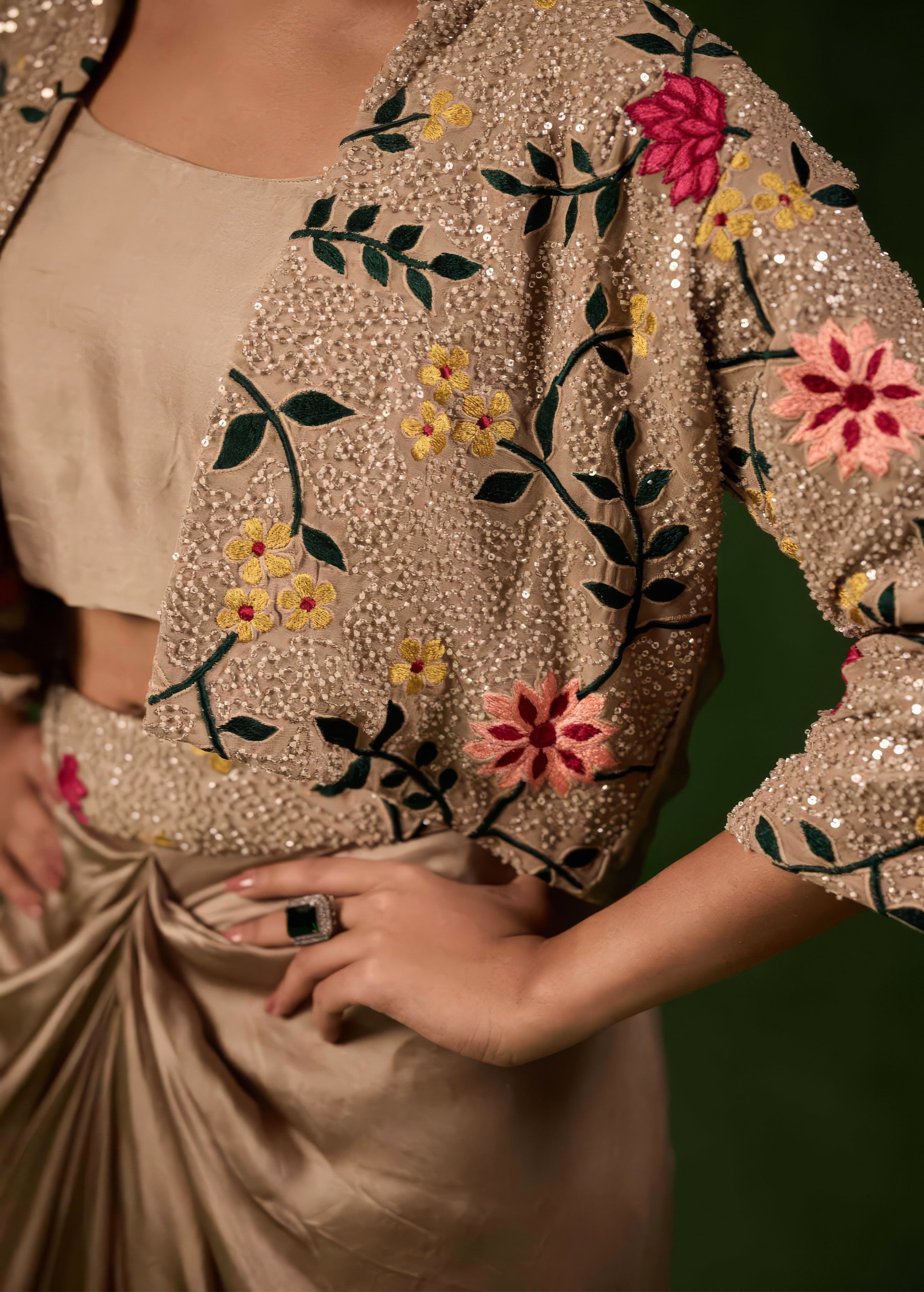 Desert Brown Embellished Satin Silk Skirt Set