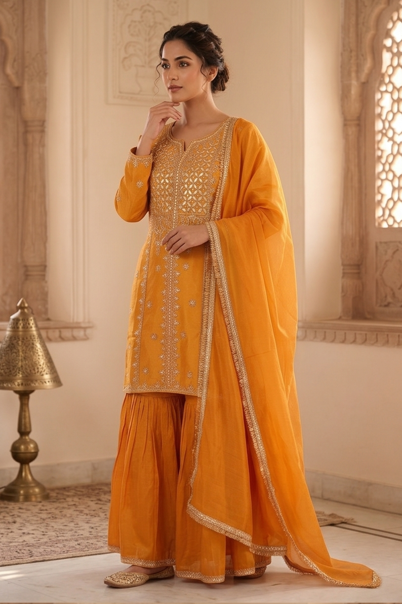 Mustard Yellow Tissue Silk Sharara Set