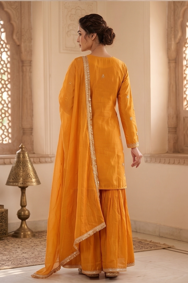 Mustard Yellow Tissue Silk Sharara Set
