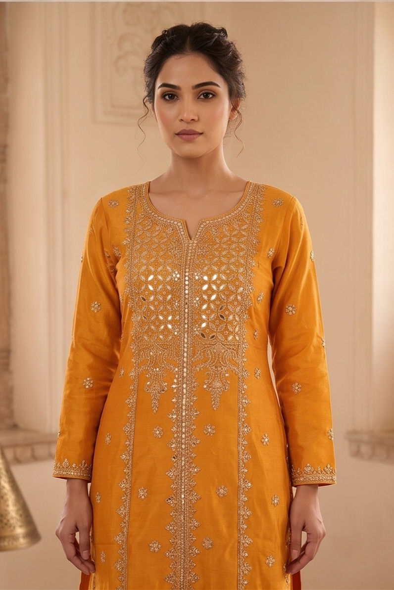 Mustard Yellow Tissue Silk Sharara Set