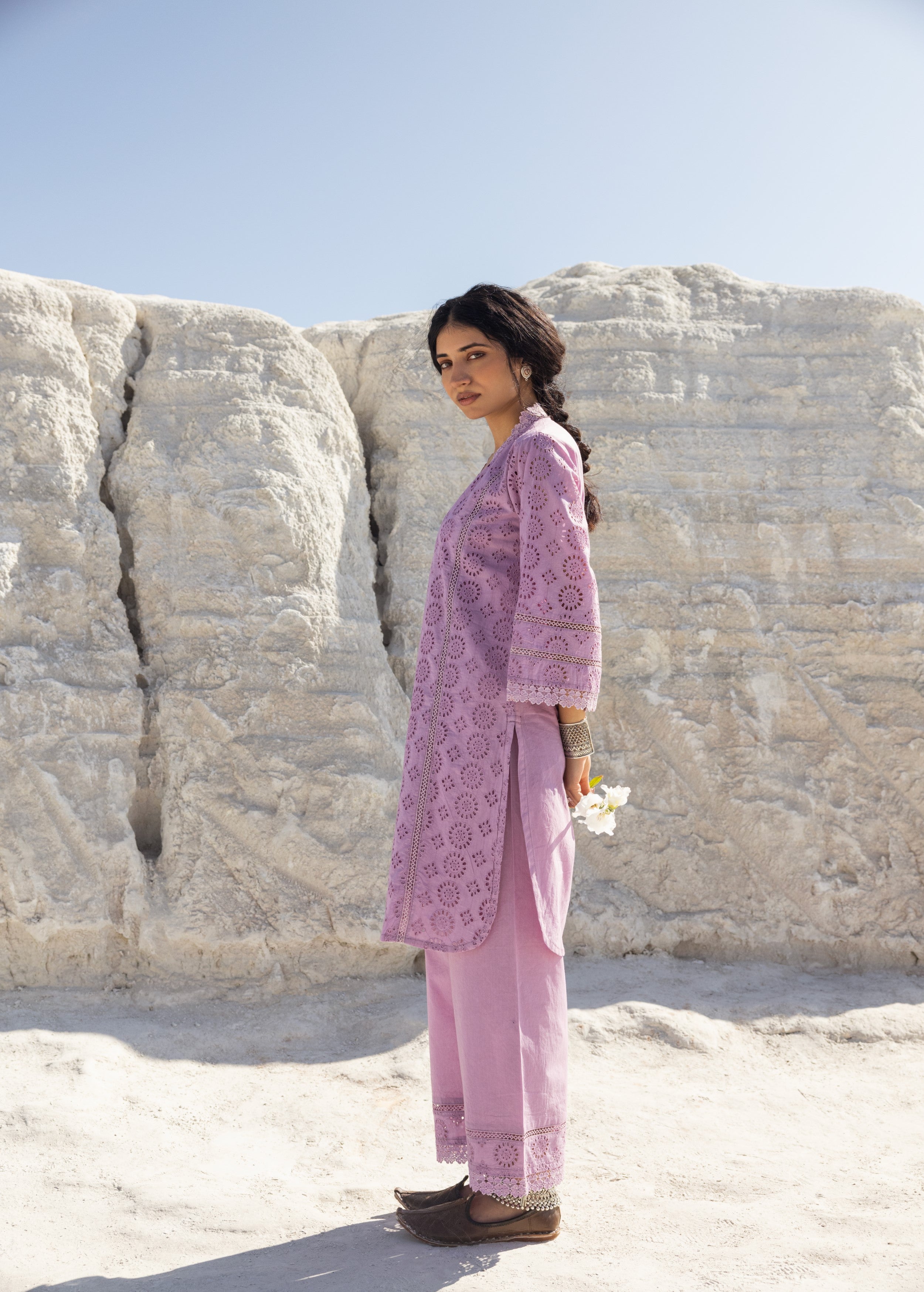 Dusty Purple Embroidered Organic Cotton Kurta Set