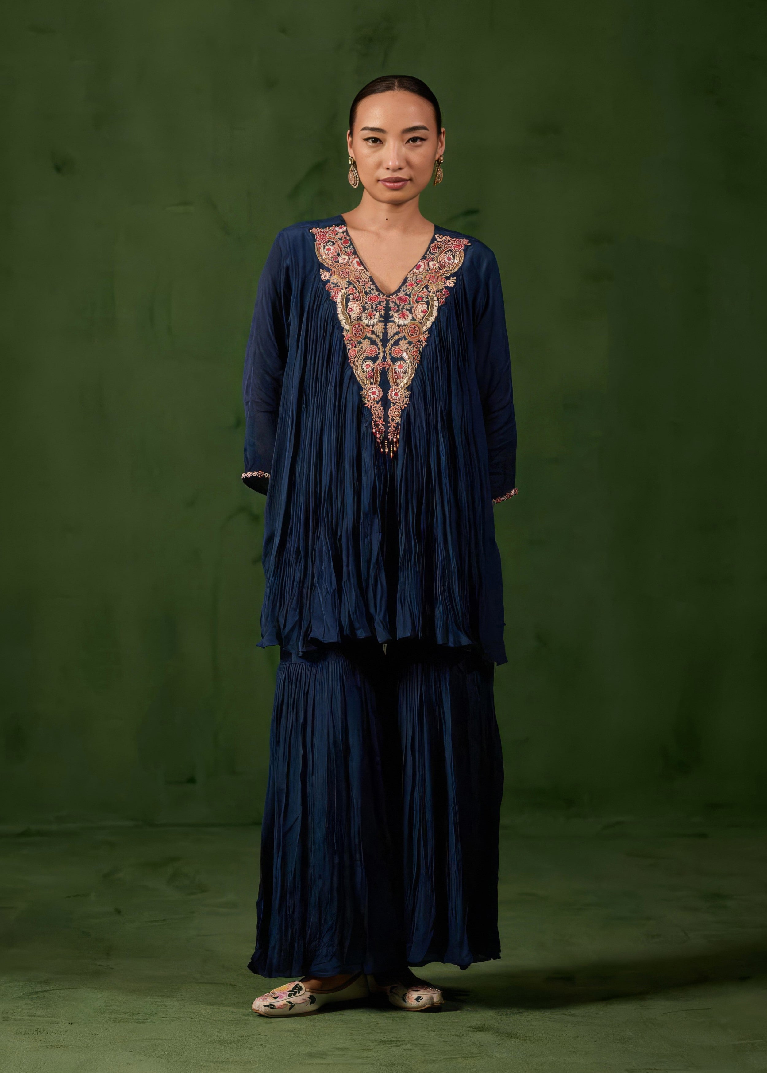 Magestic Midnight Embellished Chinon Silk Sharara Set