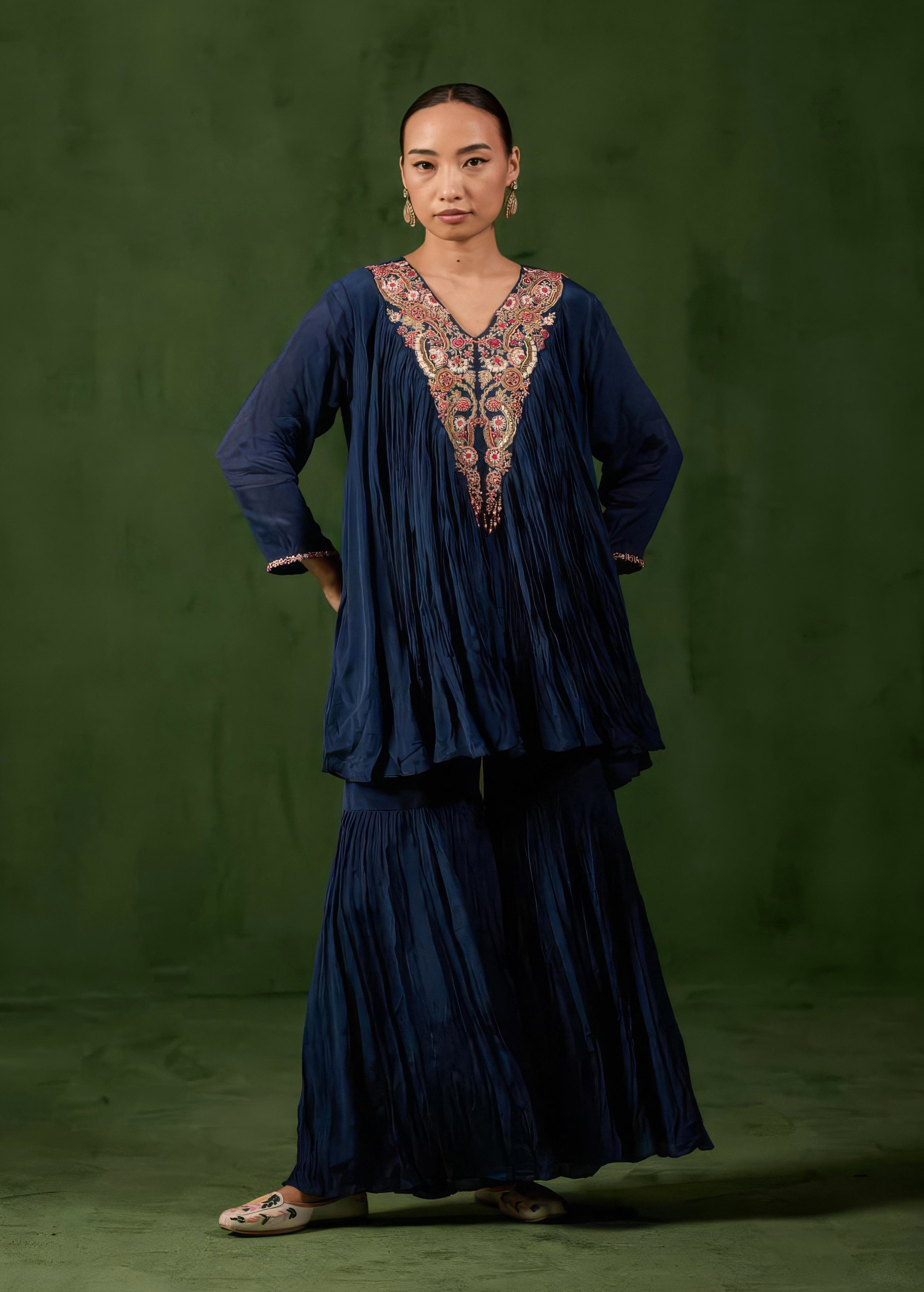 Magestic Midnight Embellished Chinon Silk Sharara Set
