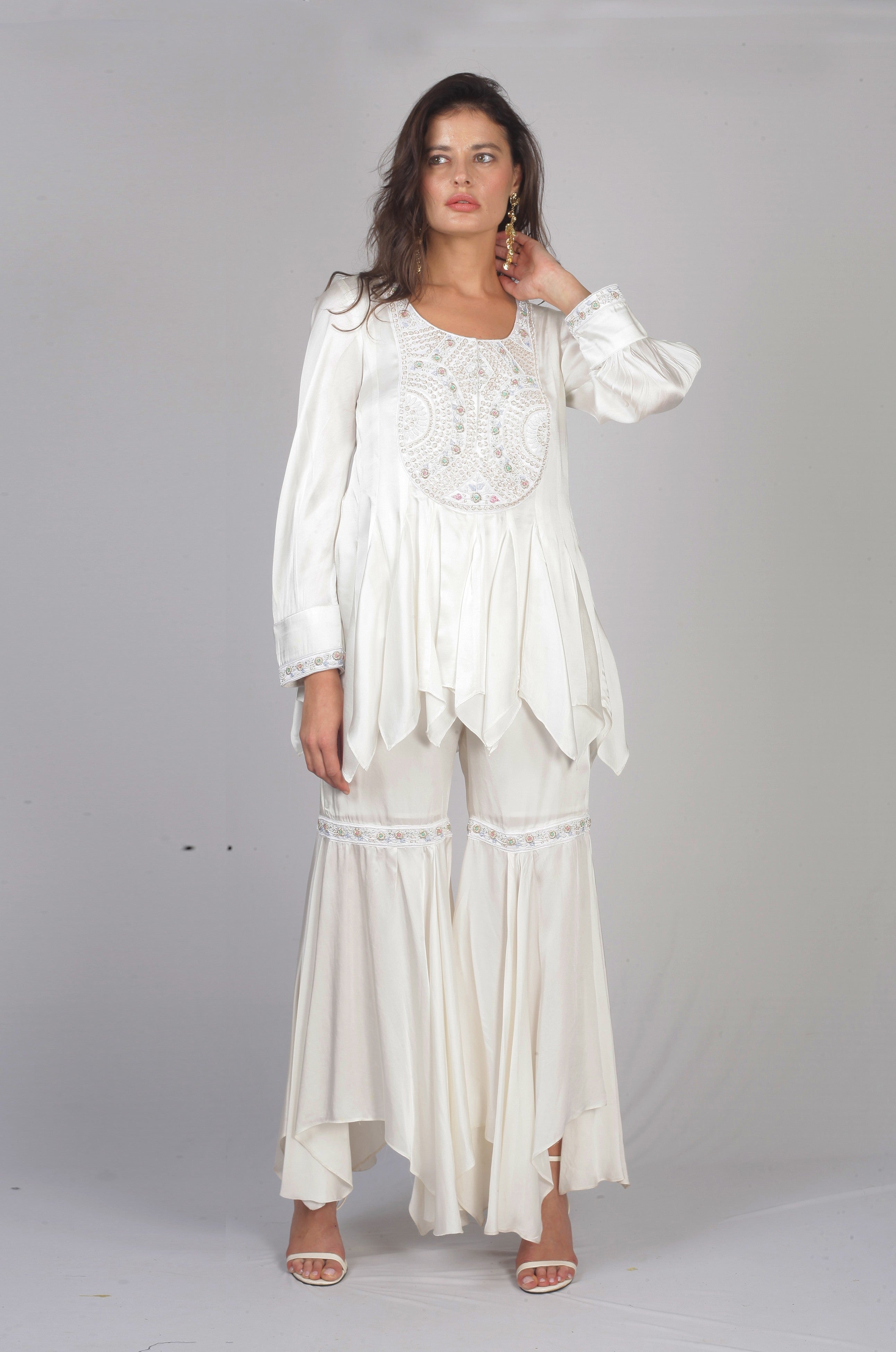 Moon-Dust Embroidered Satin Silk Sharara Set