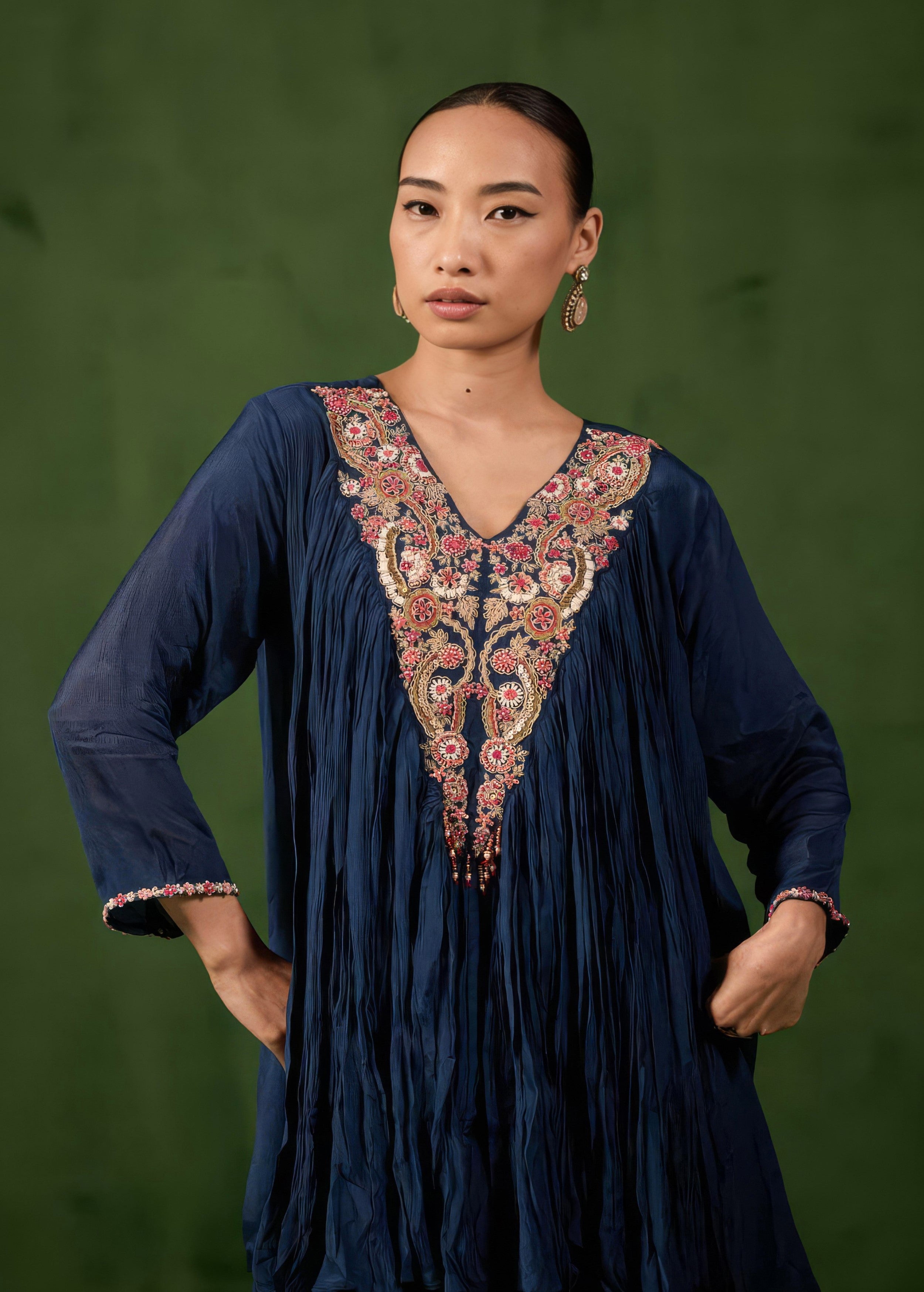 Magestic Midnight Embellished Chinon Silk Sharara Set