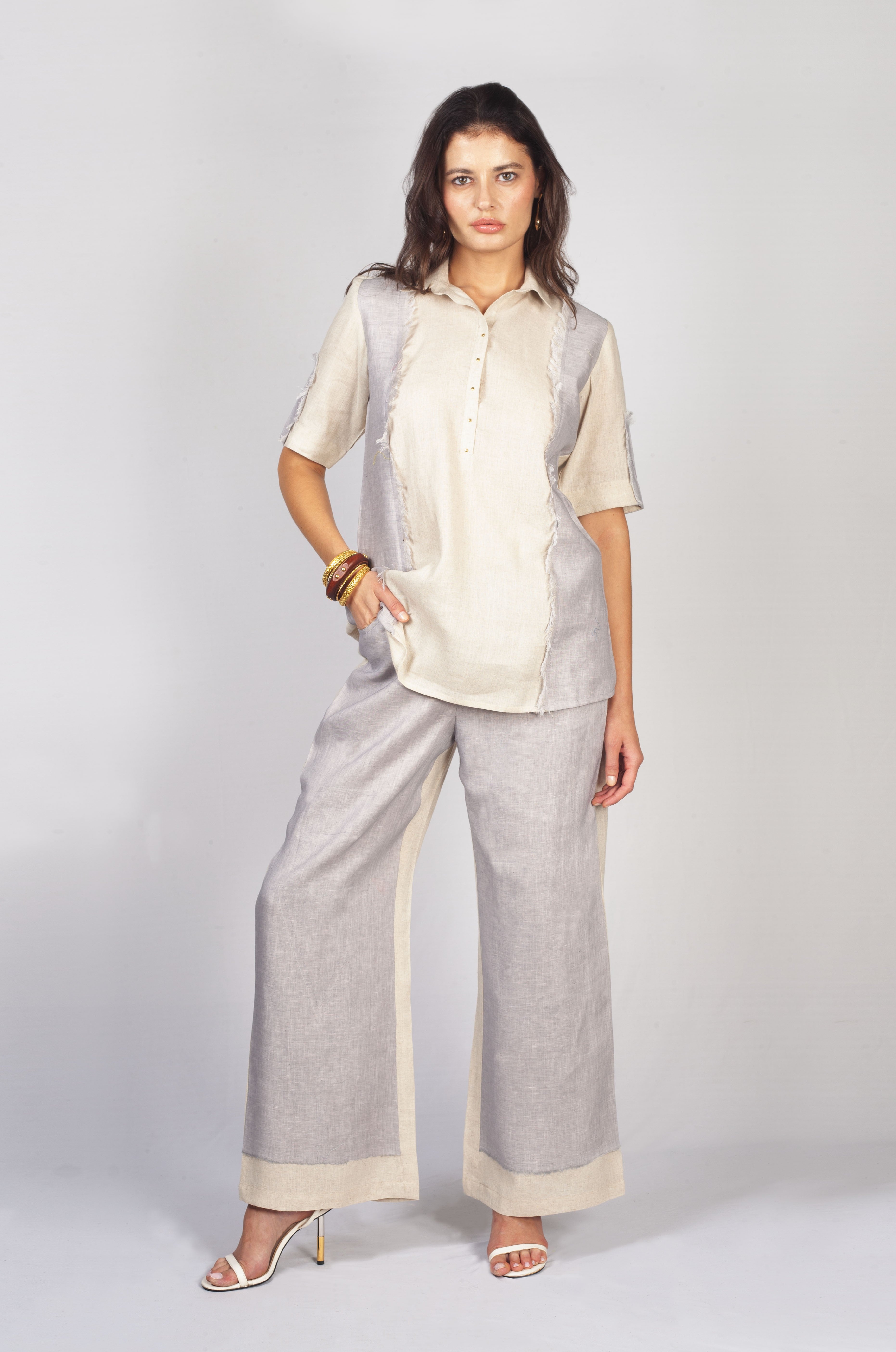 Oatmeal Silver Solid Linen Co-Ord