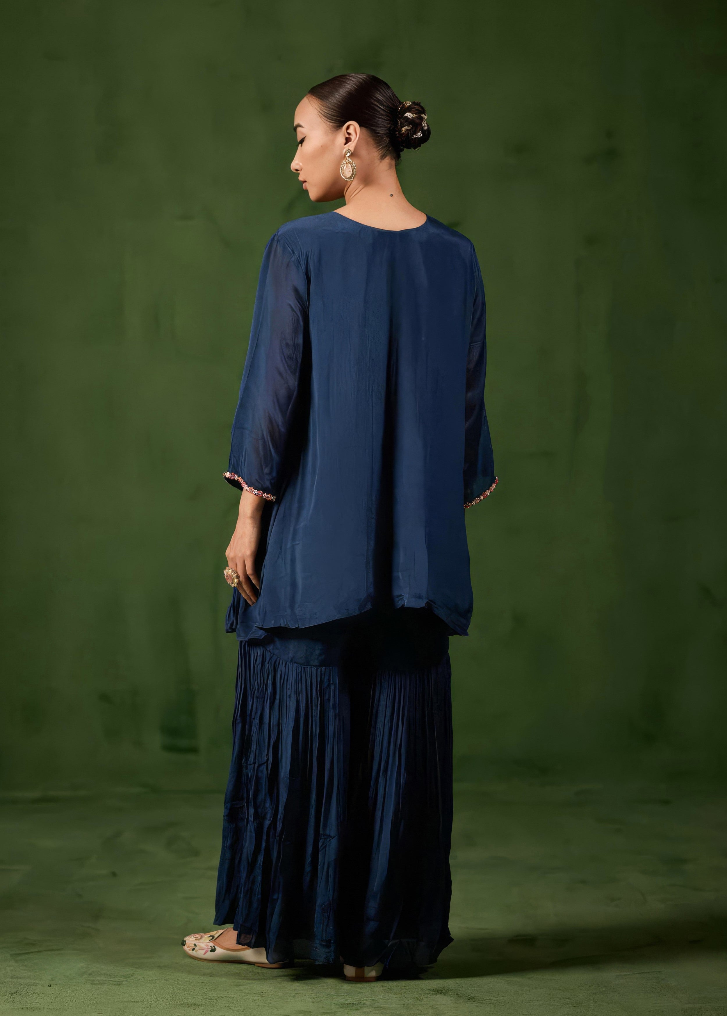 Magestic Midnight Embellished Chinon Silk Sharara Set