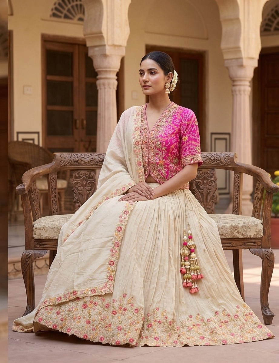 Fuchsia & Ivory Fusion Lehenga Set