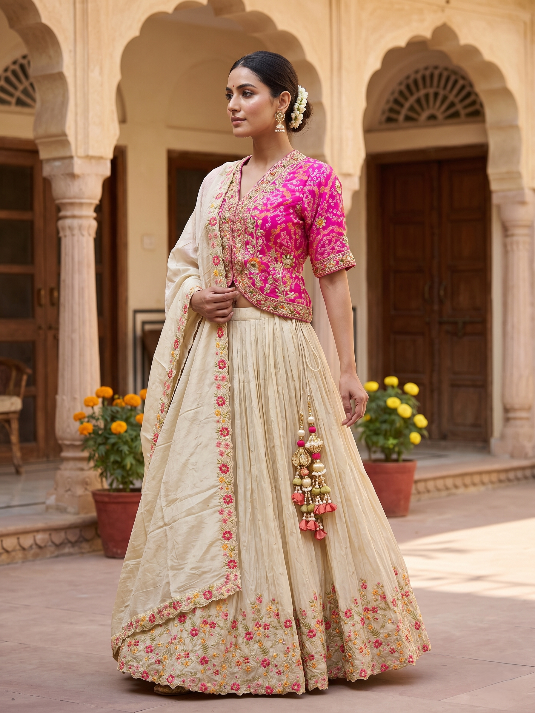 Fuchsia & Ivory Fusion Lehenga Set