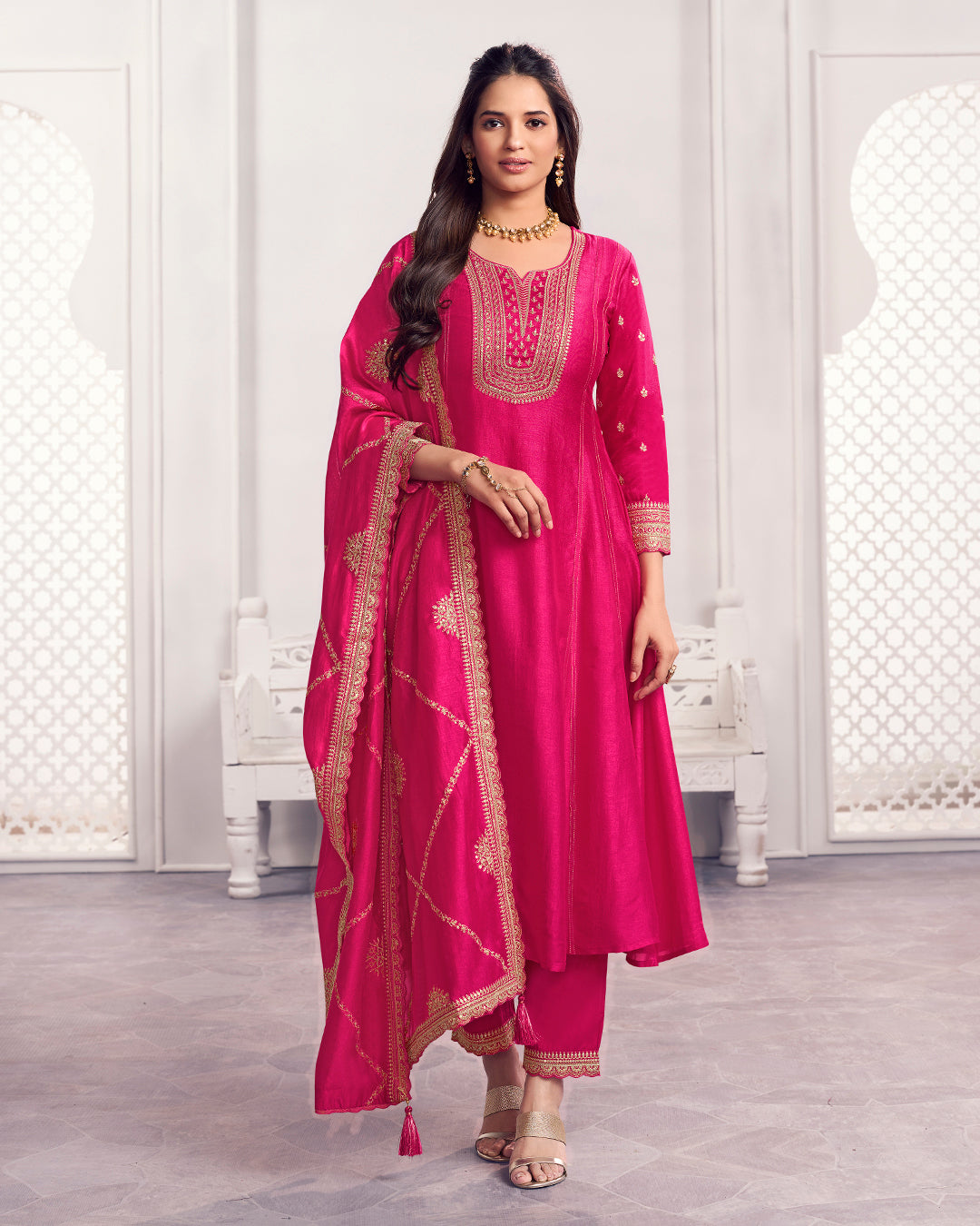 Royal Bloom Embellished Vichitra Silk Pant Set