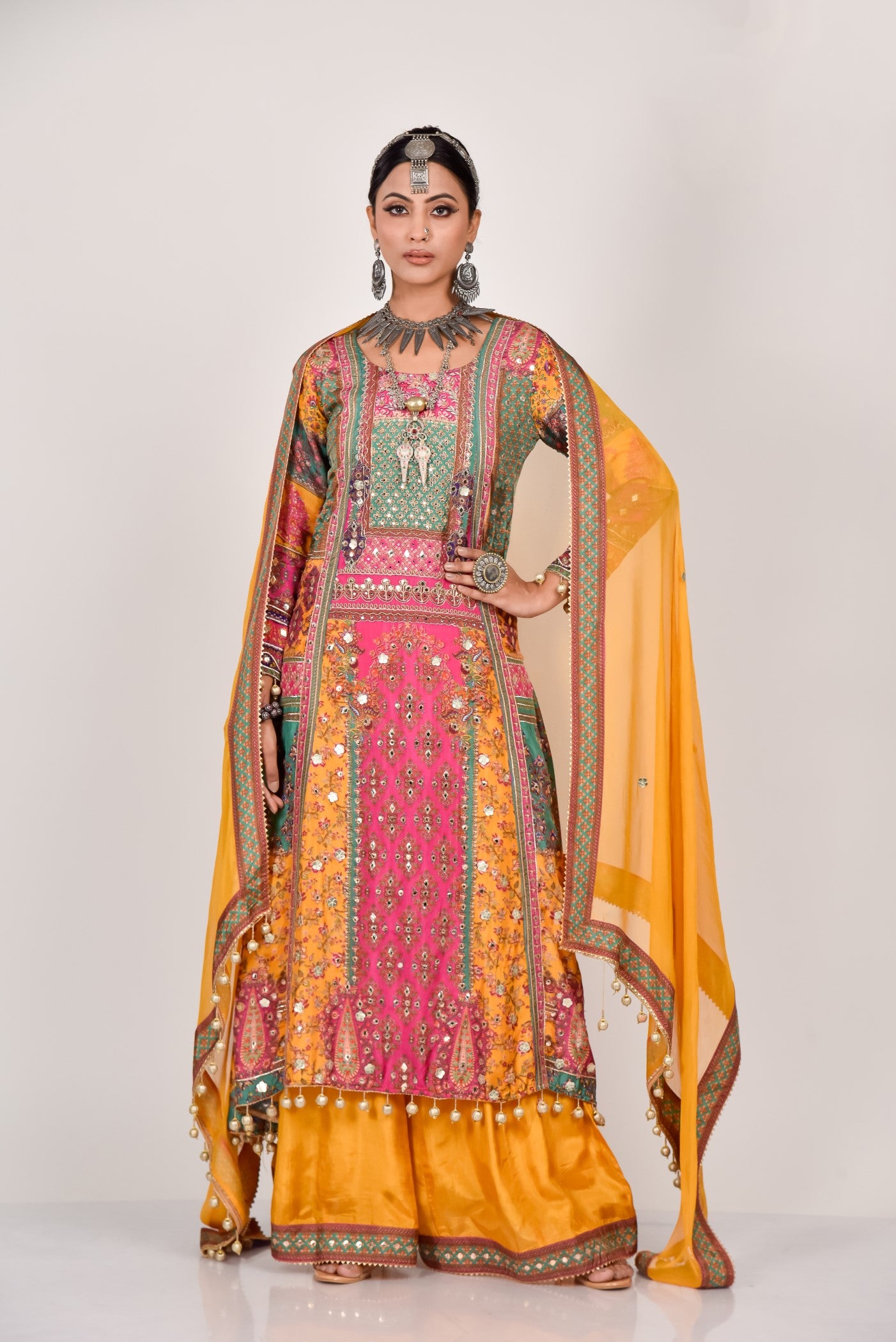 Ochre Yellow Heavy Embroidered Palazzo Set