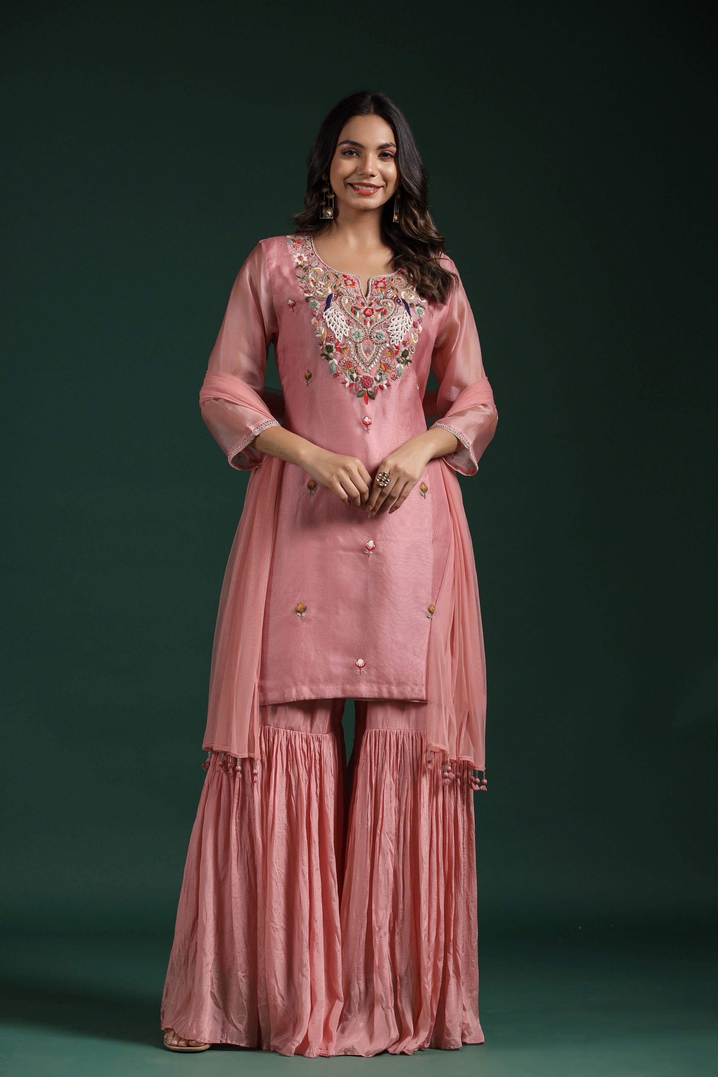 Pale Pink Embellished Premium Organza Silk Sharara Set