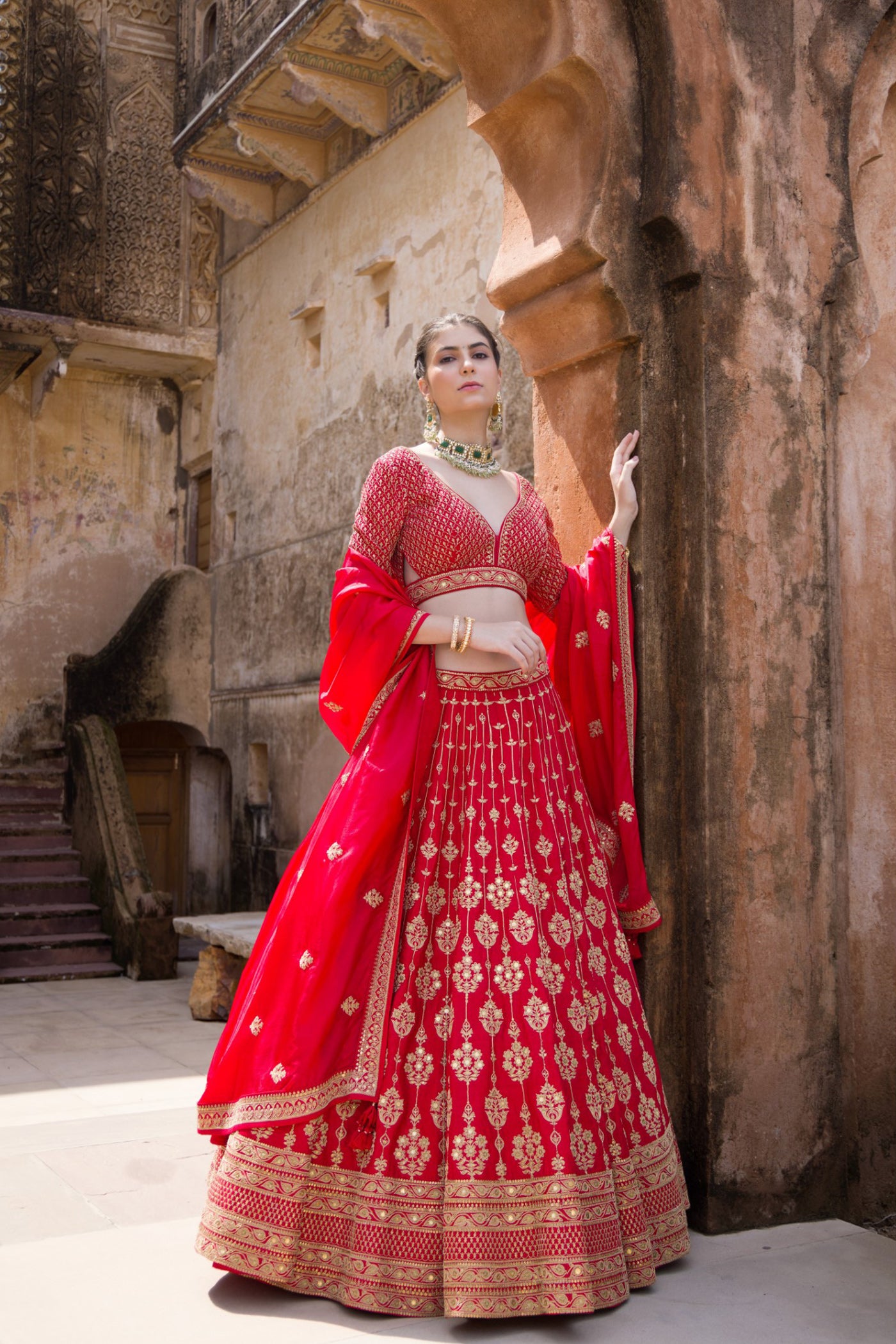 Red Embellished Lehenga Set