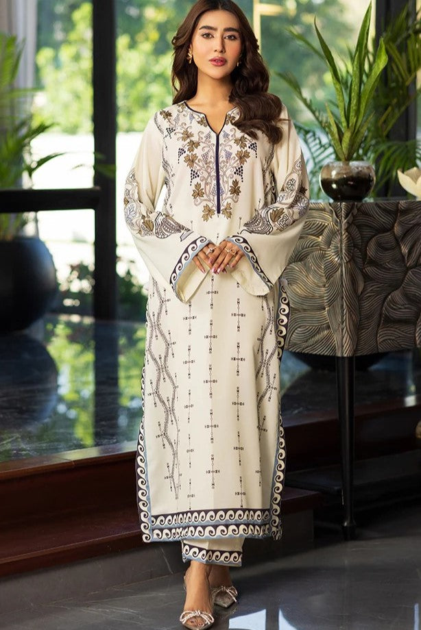 Champagne Printed Natural Crepe Kurta Set