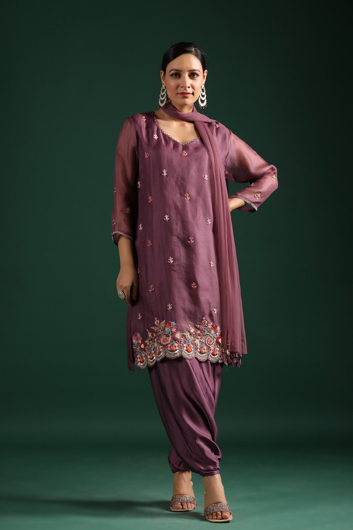 Surkh Silk Purple Kurta with Lehenga Set
