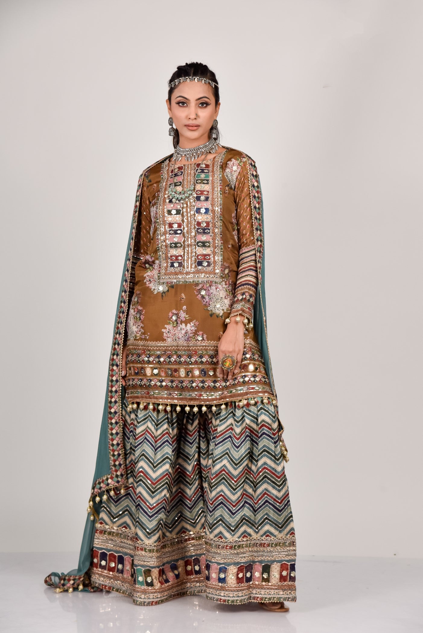 Dusky Blue Embellished Sharara Set