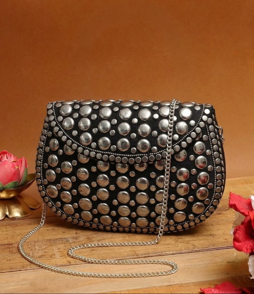 Silver Studded Clutch Bag