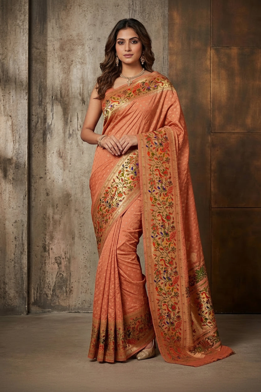 Peach Bandhej Printed Premium Silk Saree