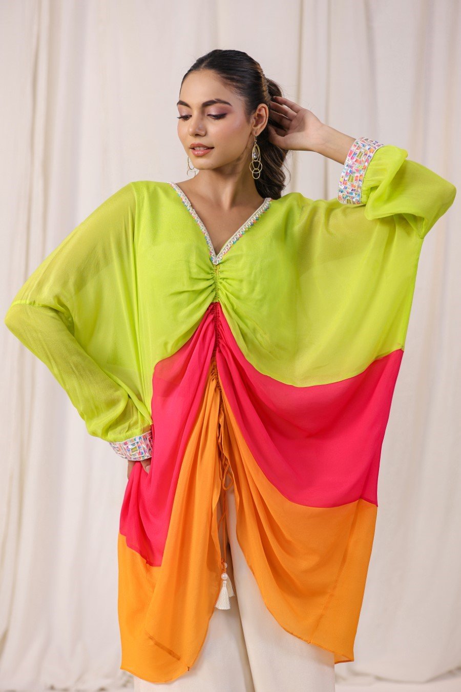 Colourful Georgette Silk Embellished Tunic with Palazzo