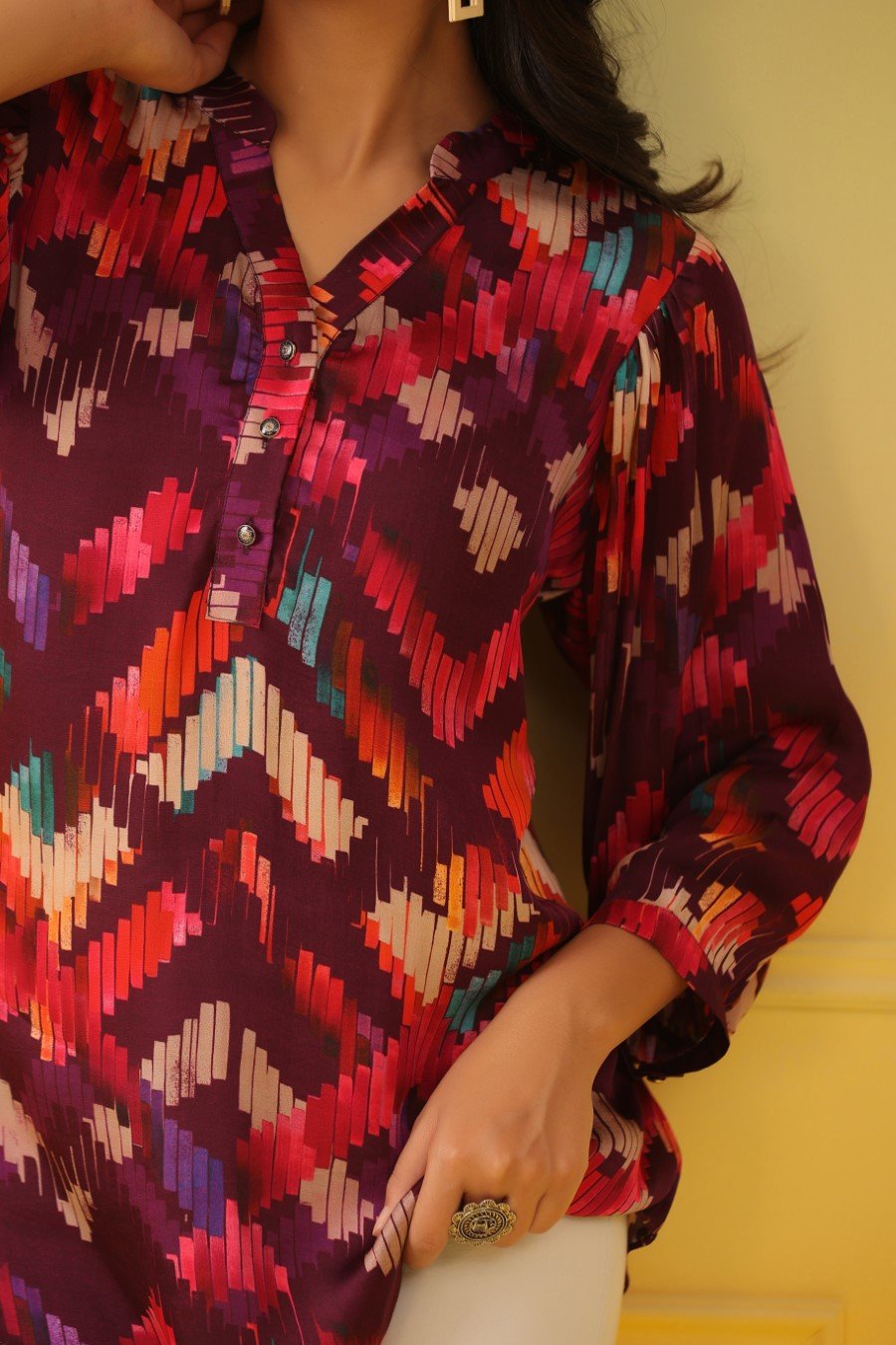 Purple Abstract Printed Crepe Silk Top