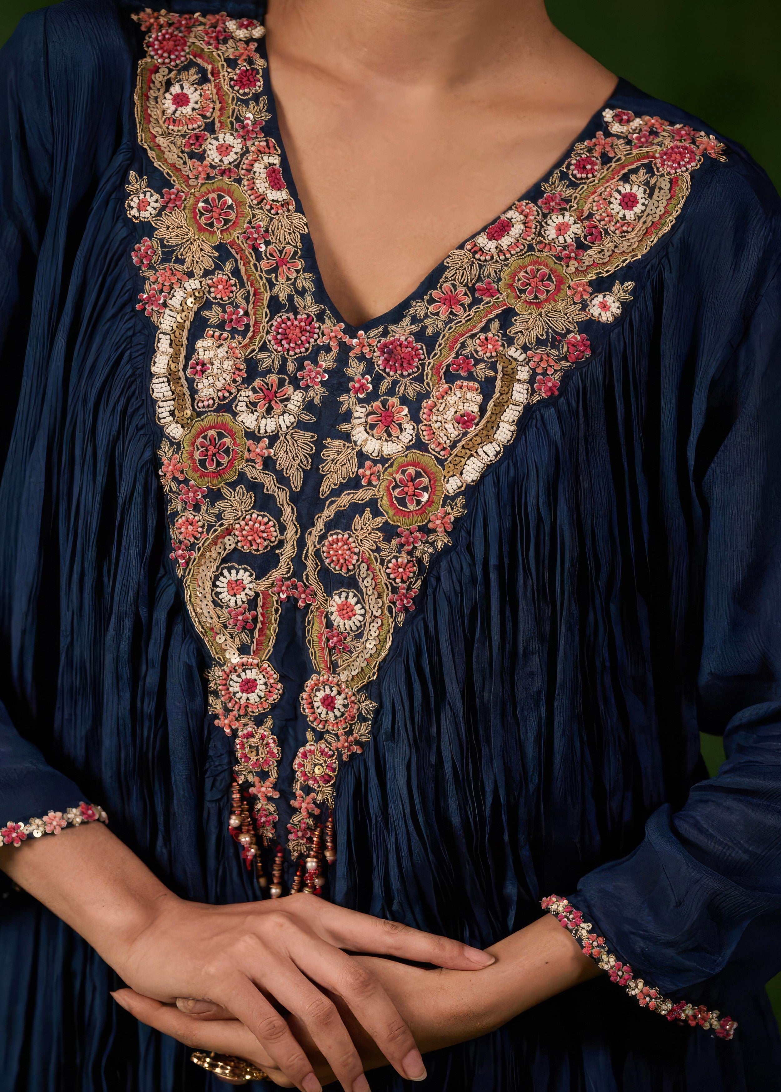 Magestic Midnight Embellished Chinon Silk Sharara Set