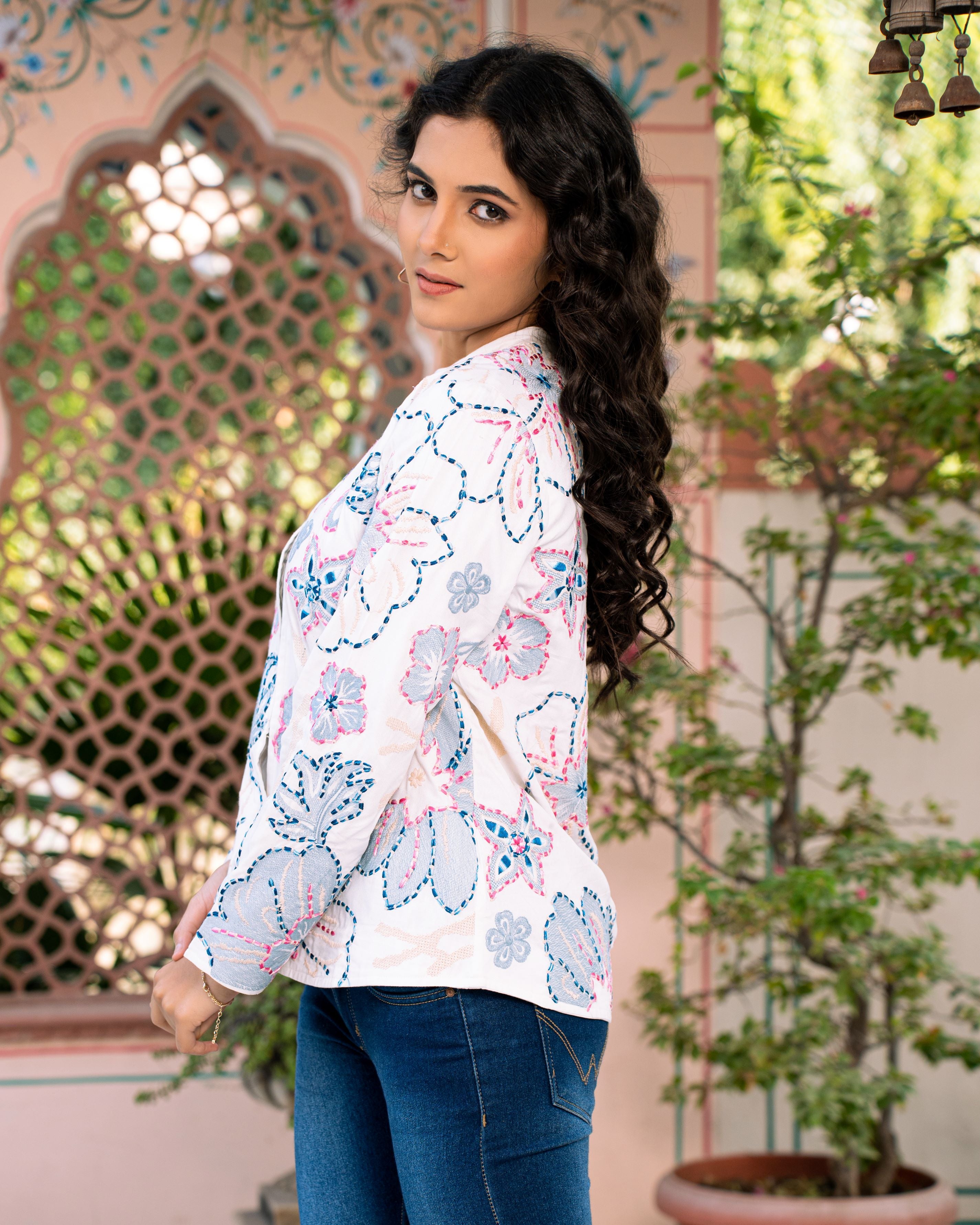White Floral Embroidered French Cotton Jacket