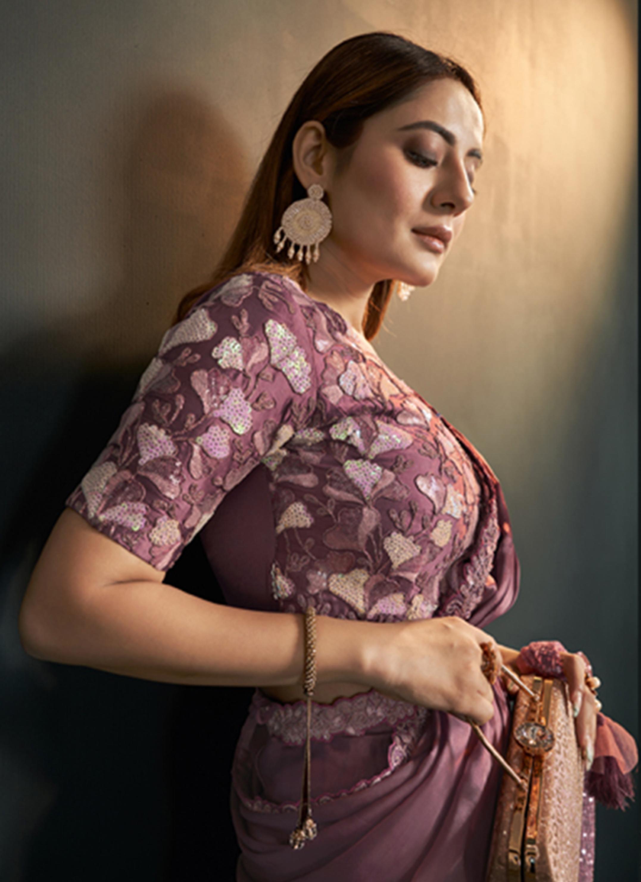 Dusty Pink Embellished Satin Silk Saree