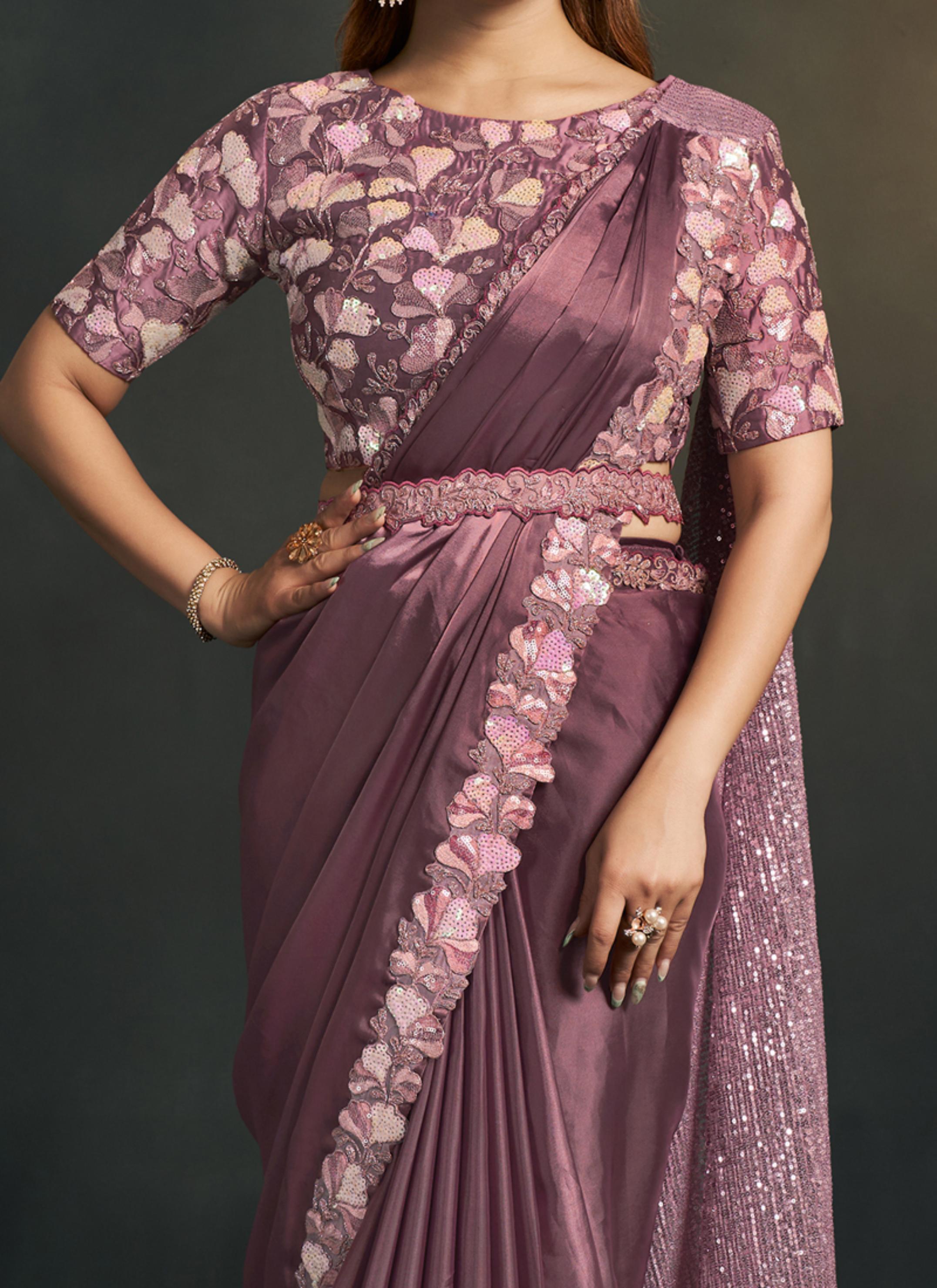 Dusty Pink Embellished Satin Silk Saree