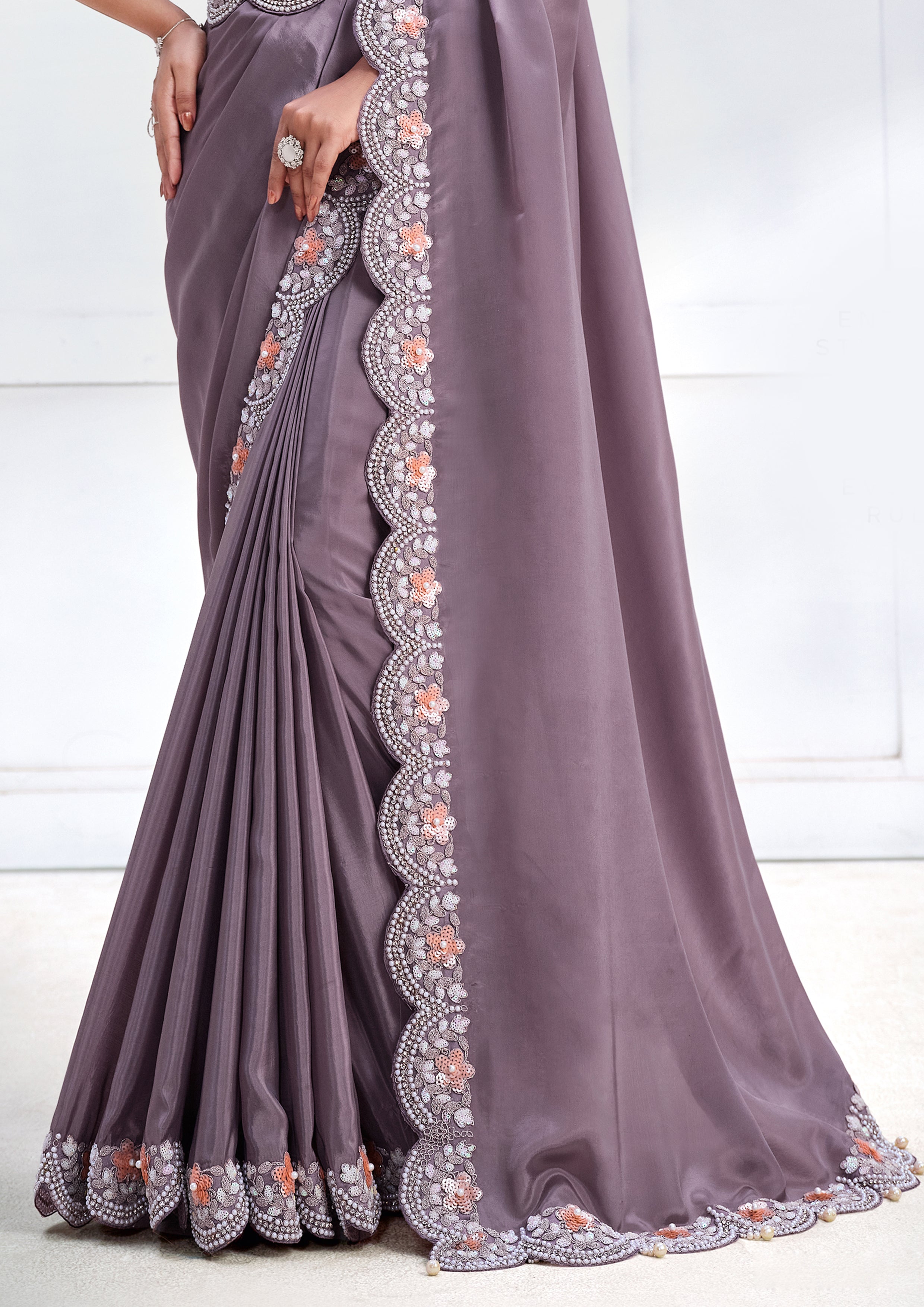 Wisteria Embellished Crepe Satin Silk Saree