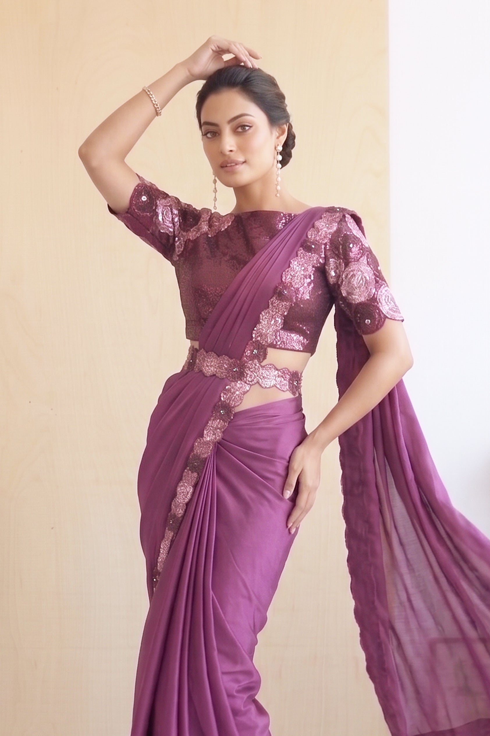 Orchid Embellished Crepe Satin Silk Saree