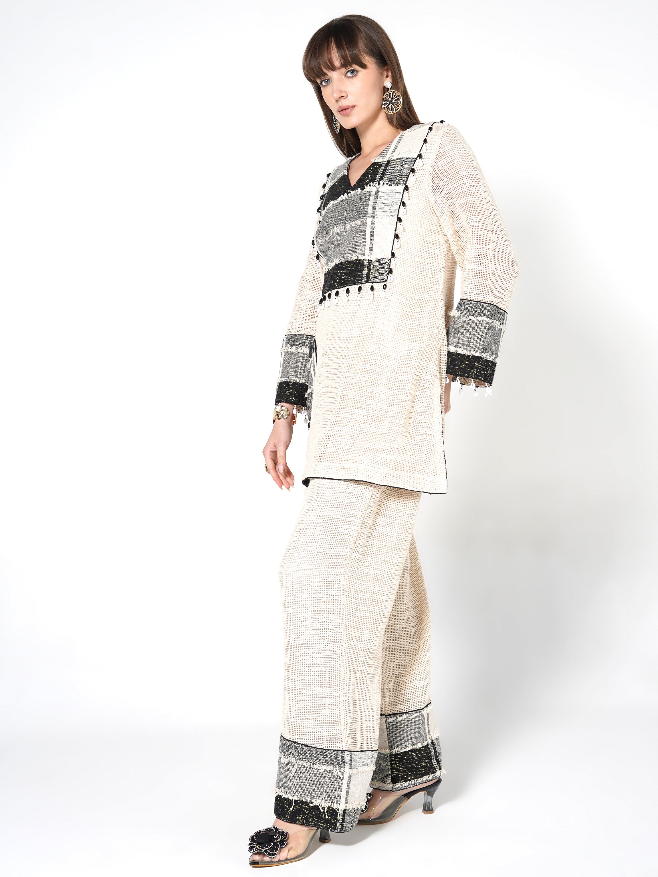 Natural Beige Patchwork Jute Co-ord Set