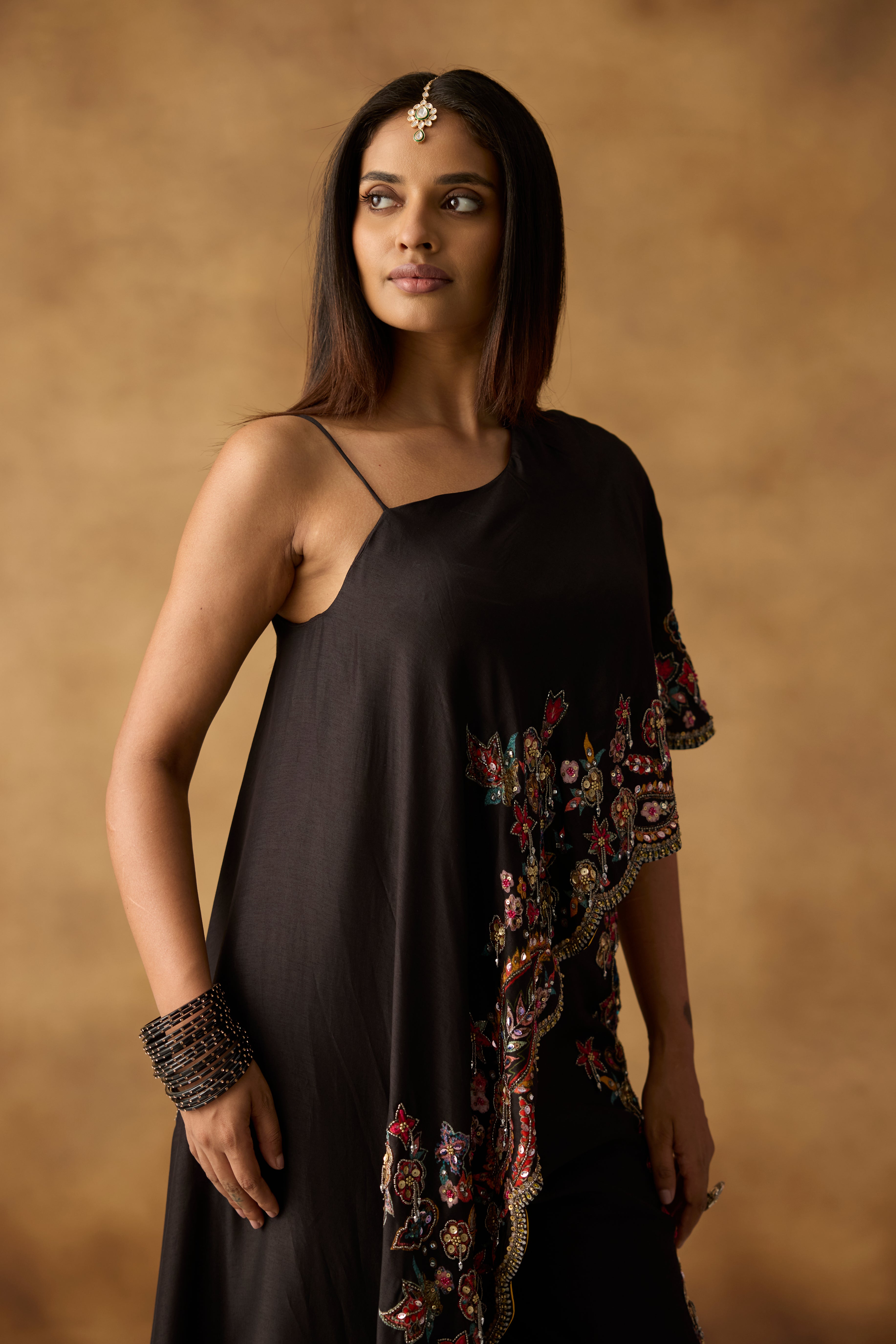 Classic Black Embellished Chanderi Silk Co-Ord Set