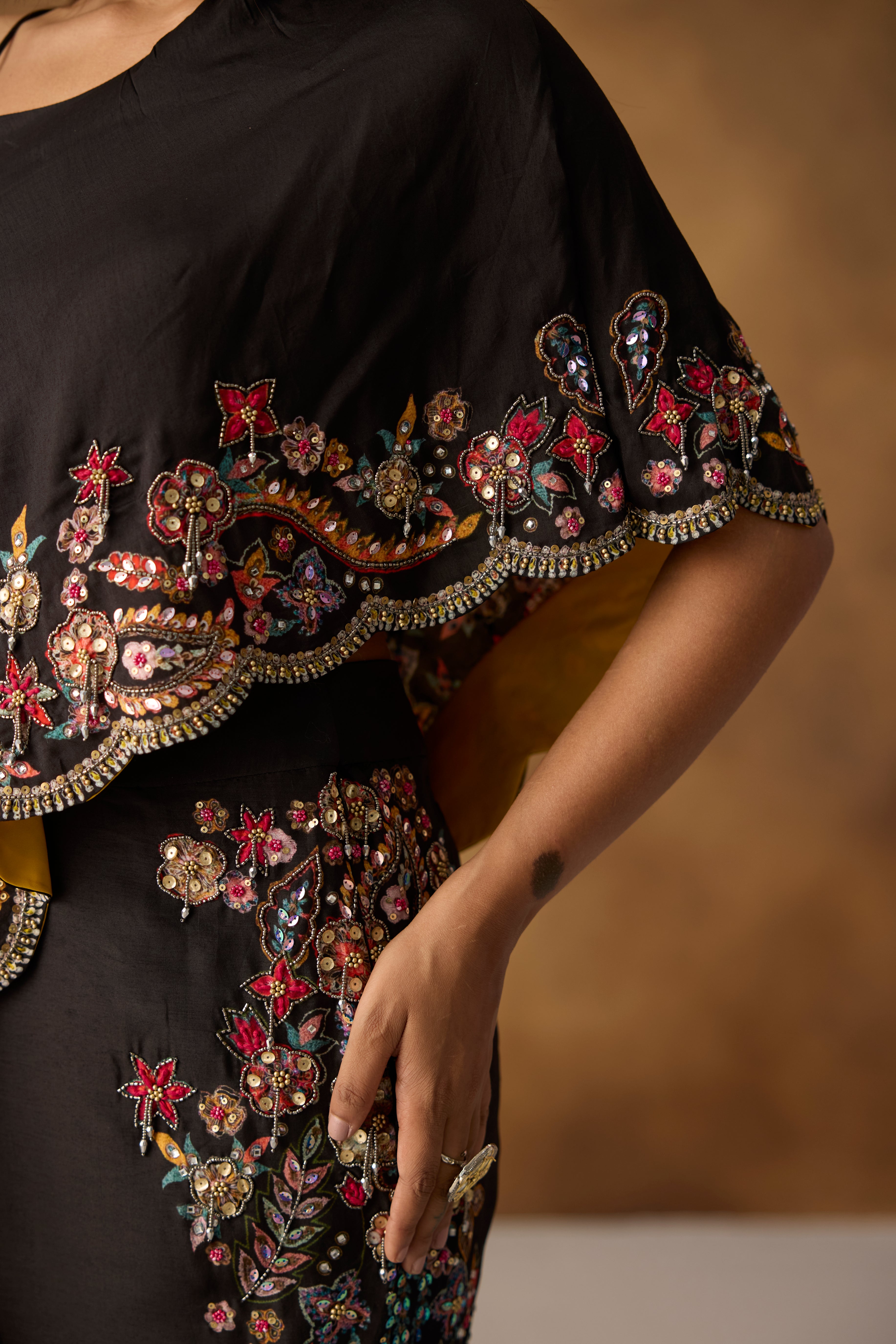 Classic Black Embellished Chanderi Silk Co-Ord Set