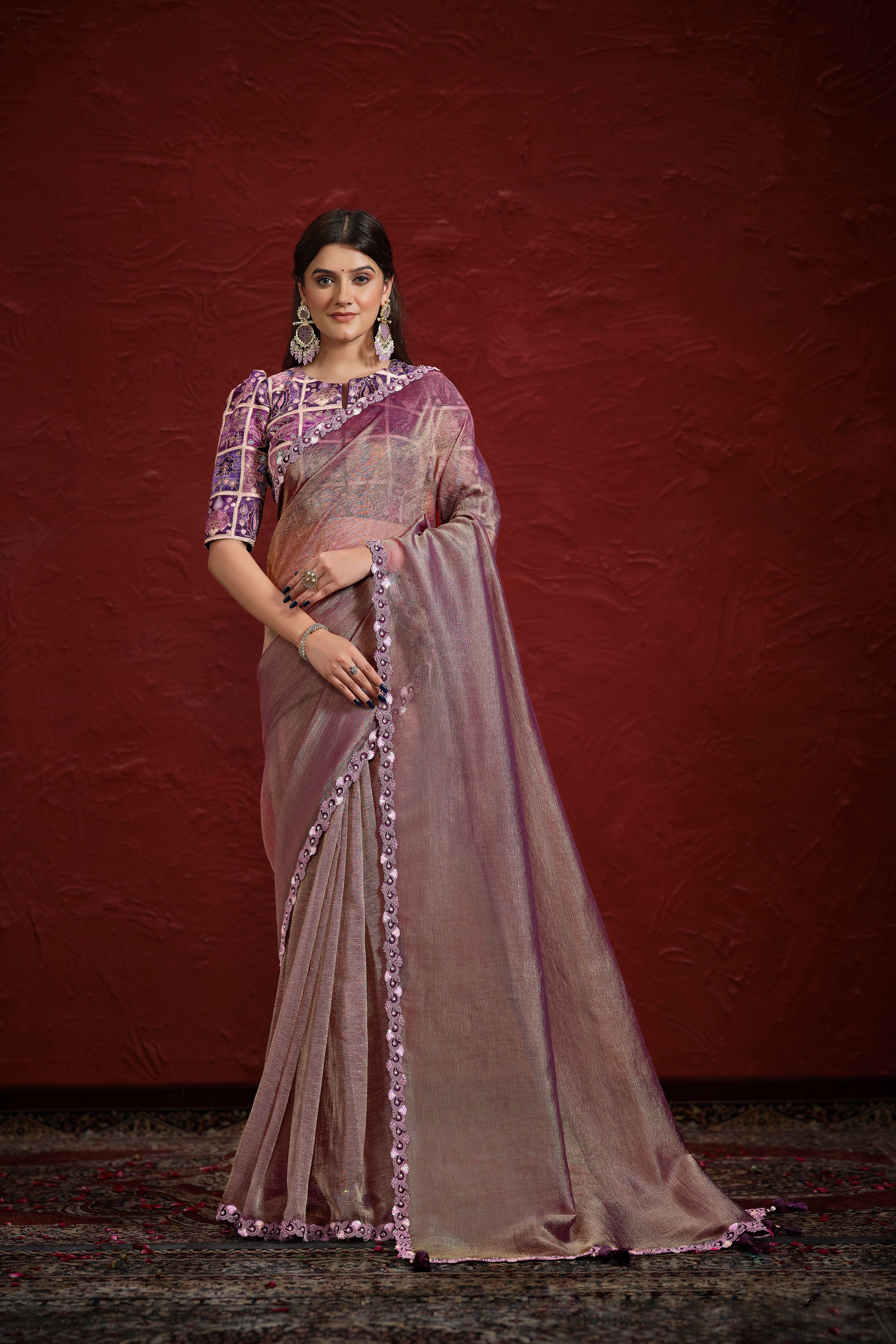 Light Purple Embellished Zari Banarasi Silk Saree