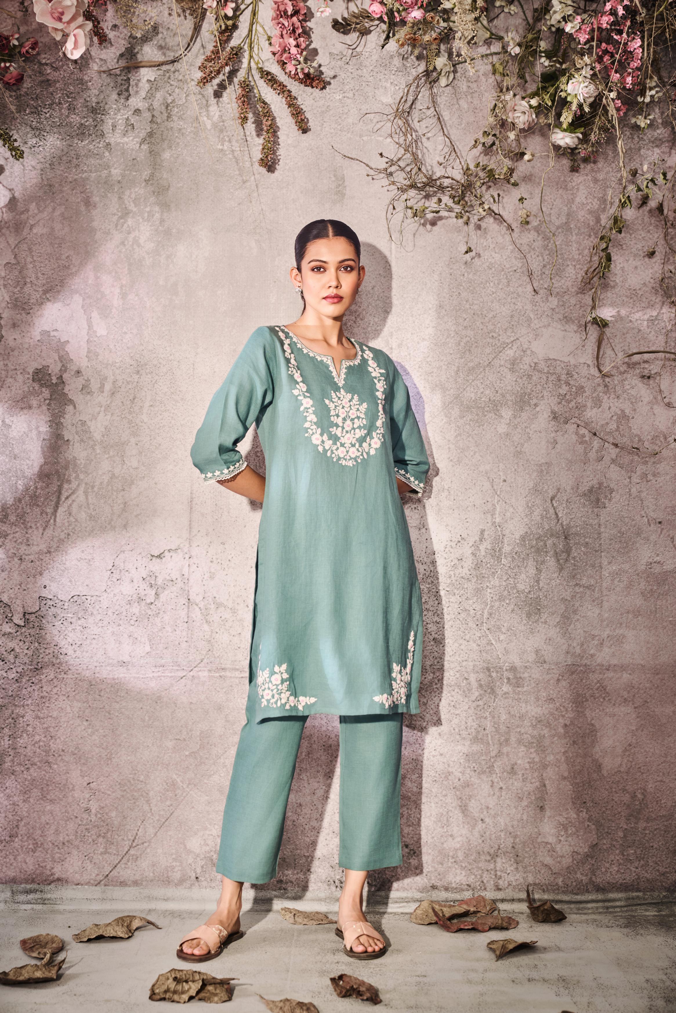 Blizzard Blue Summer Breeze Linen Kurta Set