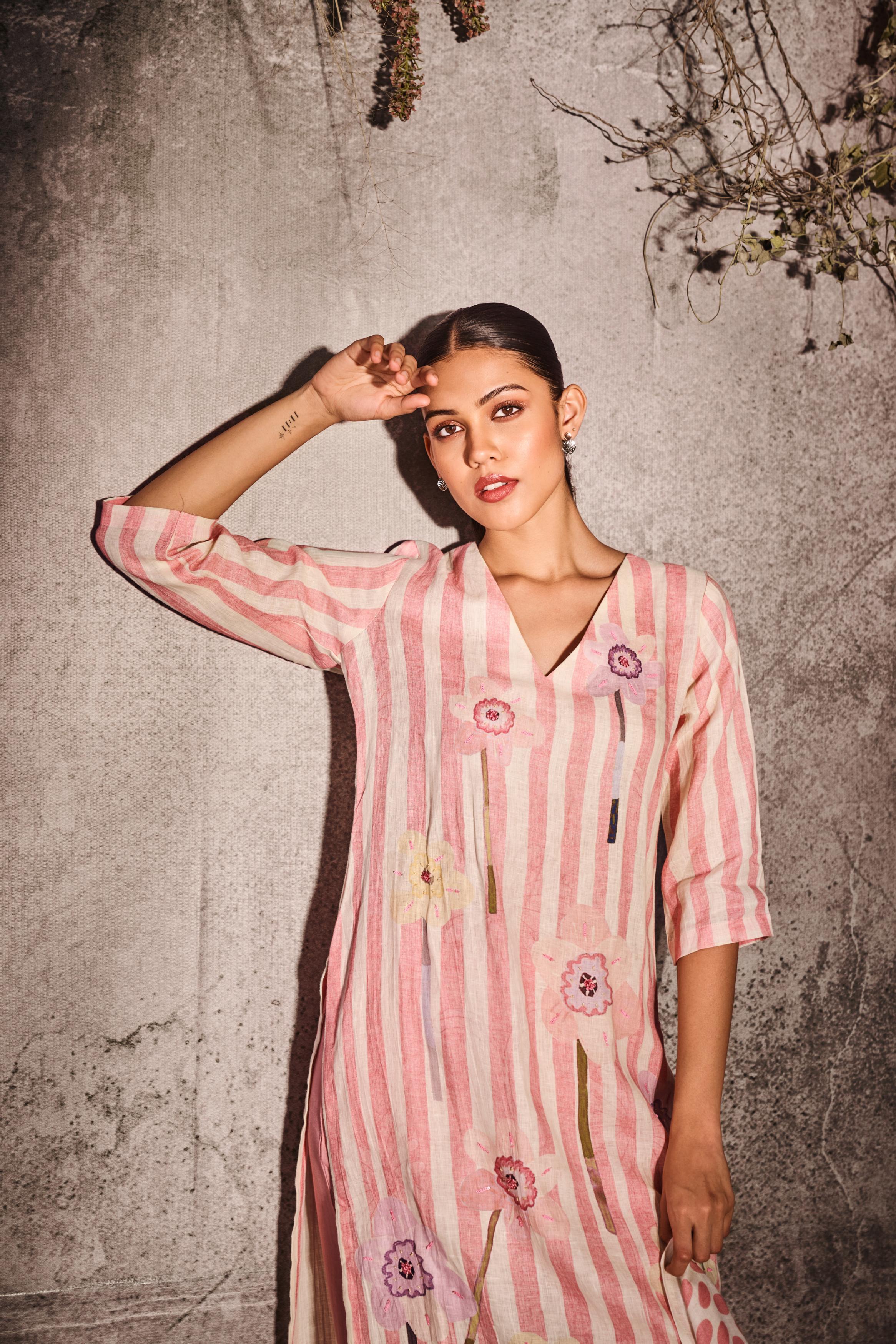Pastel Pink Mornings Printed Linen Pant Set